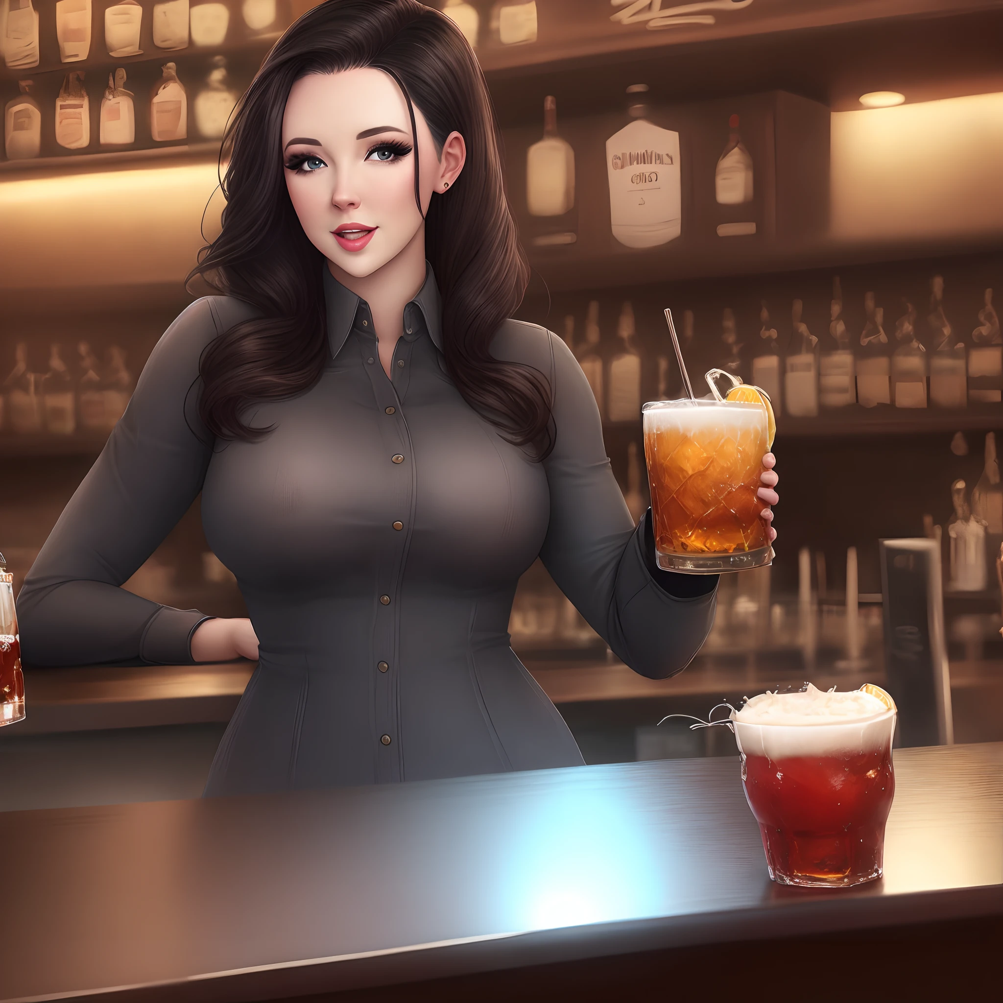 Bar A mature girl drinking a beer