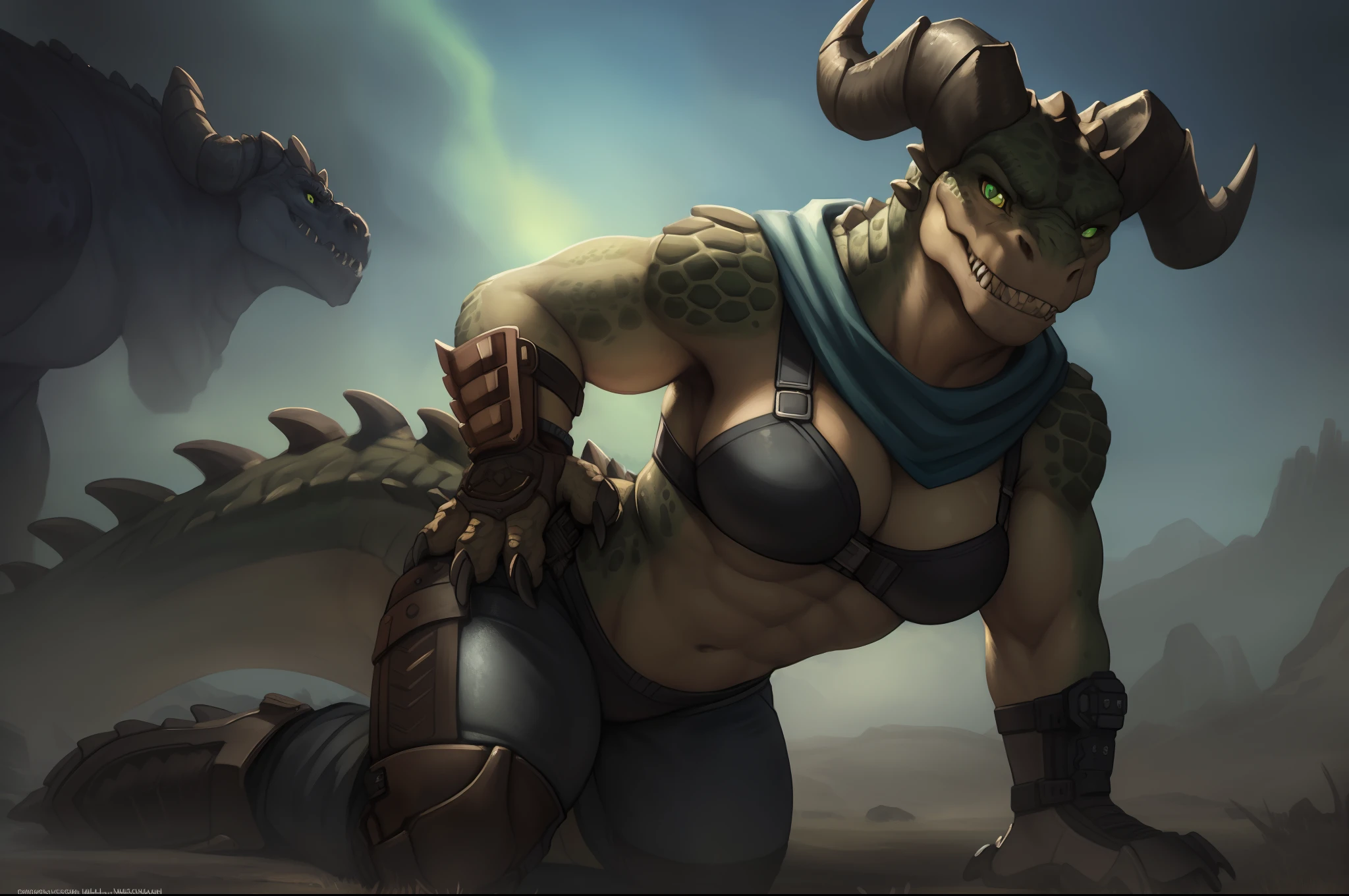 Female, (((solo))) character, Deathclaw Fallout 4, Female focus, 8k wuality, ultra realistic, 3d render, digital art, beautiful and detailed portrait of a Female Deathclaw Fallout 4, kenket, Ross Tran,ruan jia, uploaded to e621, zaush, foxovh, cenematic lighting, (((confident, seductive))), not muscular, weak, (((whole body showed))), (((detailed eyes))), (((correct position))), (((dating))), (((loving eyes))), (((full in love))), (((seductive))), (((seduction))), (((mistress))), (((dominante))), (((sexy))), (((full body commission))), (((whole body showed))), (((big neckline))), (((feral Deathclaw))), (((feral))), (((big scalie feets))), (((fog))), (((green radioactive sky))) gloves, scarf, boots, armor, mask, hood,