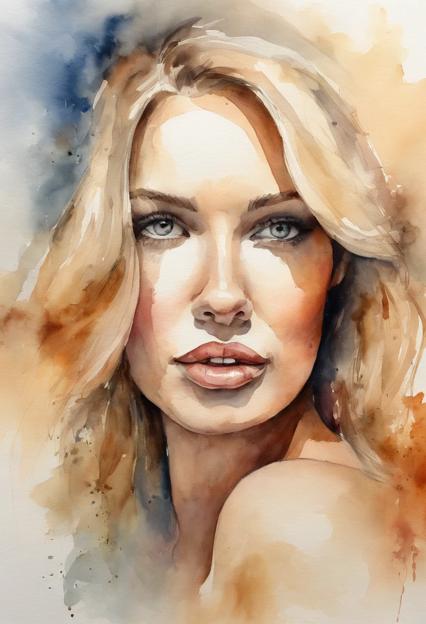 Portrait of a very beautiful young woman, plump, blonde hairs, Naked with fingers in her mouth.