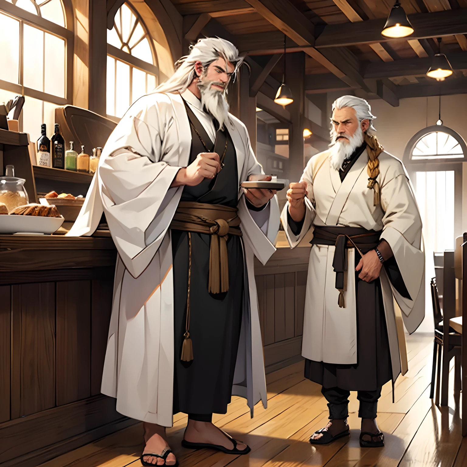 face similiar to chris hemsworth, white beard
