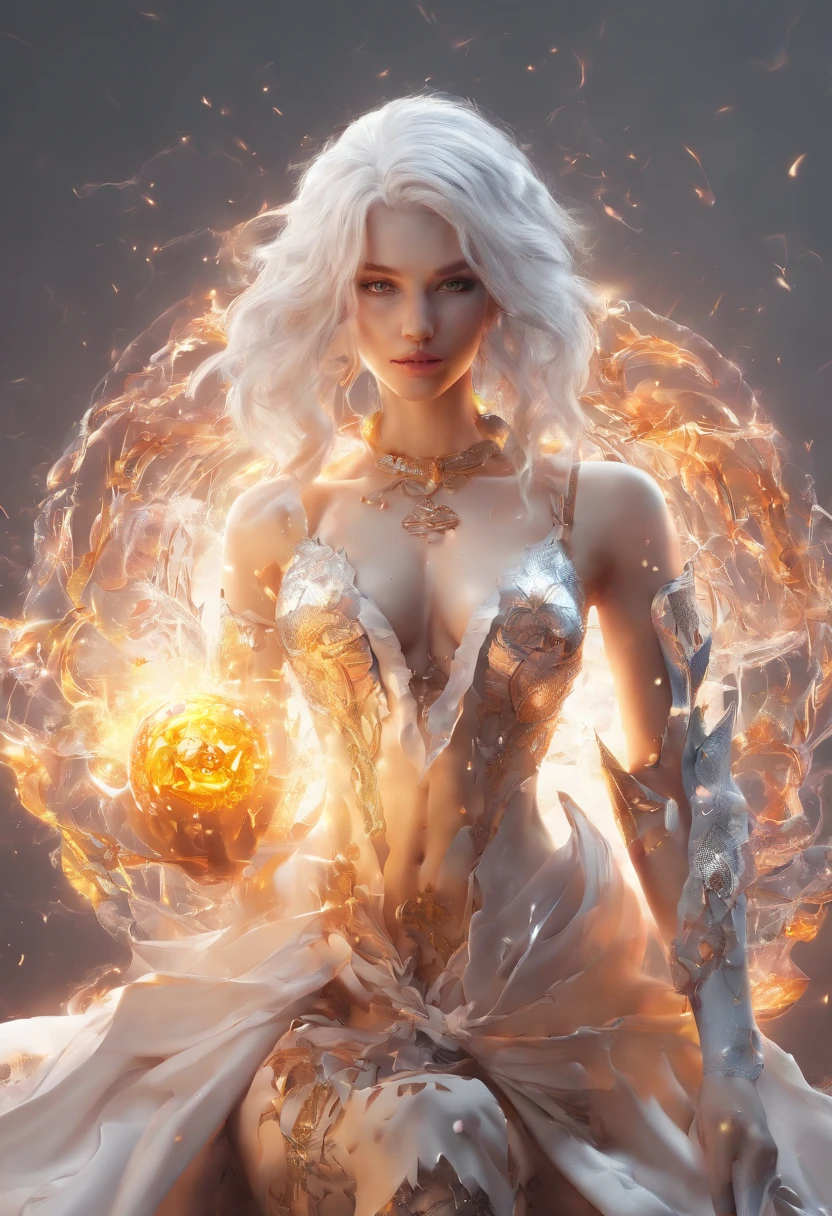 Fire Mage, white colored hair, in wet tight-fitting clothes, Tatoo,macabre, It's a fractal, higly detailed, Horror, hyper-detailing , in full height, Mysticism,Fantasy, mythology,sparkles, dark lit, Long, Professional photo, is beautiful,..3d, Realistic,.CGI, hyper realisitc, f/16, 1/100s, Huge eyes, Languid look, 4k, Aesthetically pleasing, f/2.8, 1/The 250s, 30mm