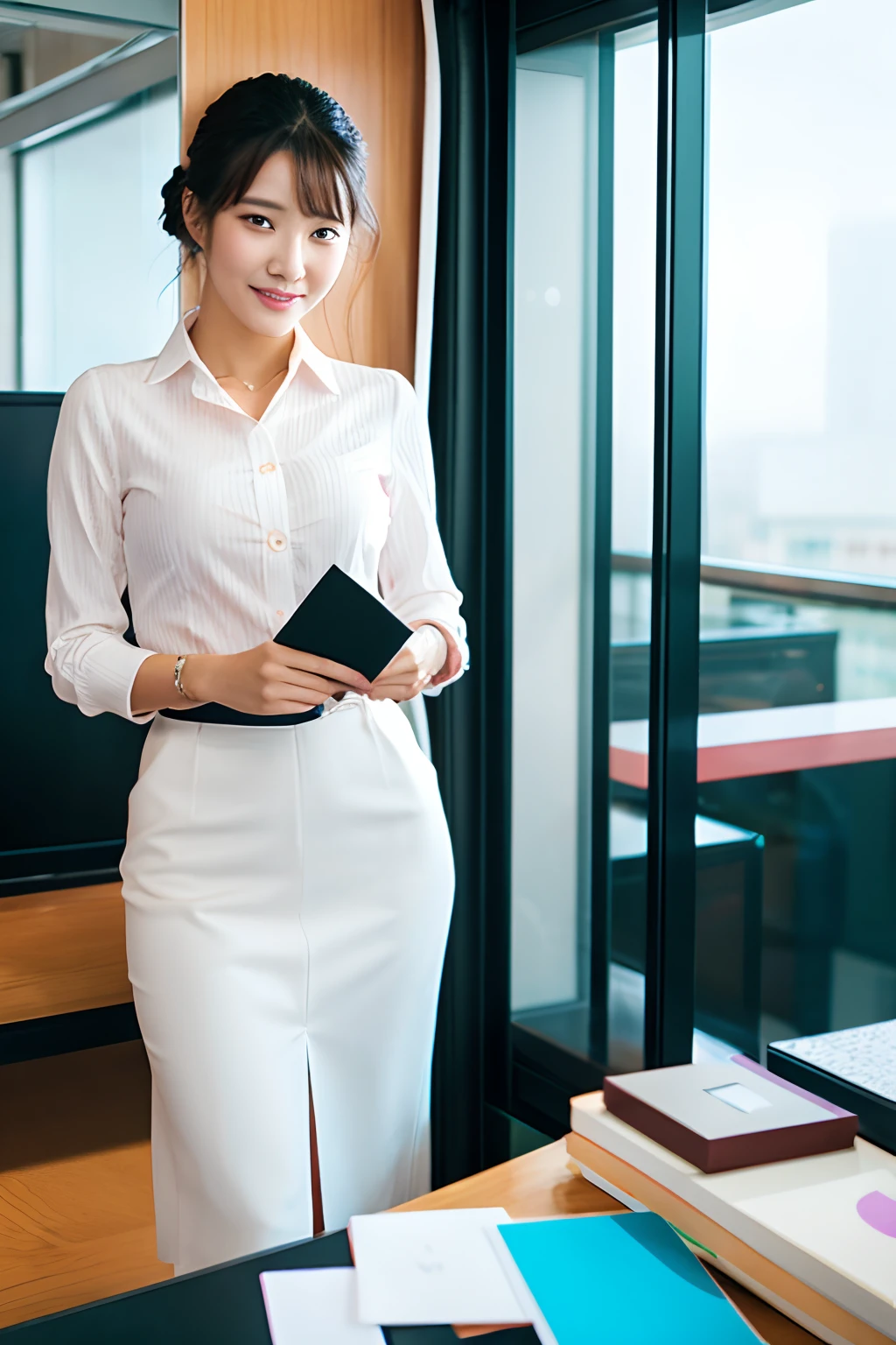 Office lady is giving souvenirs