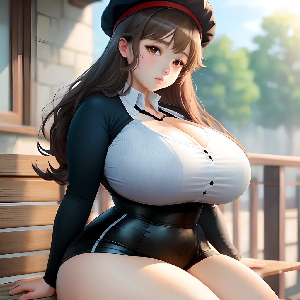 Anime girl with big thighs and big tits