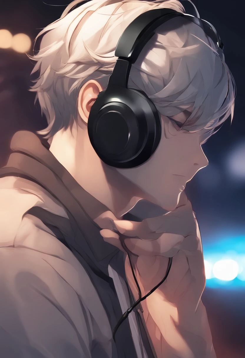 A close-up of a person with headphones on near a microphone, Nightcore, con auriculares, Estilo anime 2D, vocaloid, Chico anime, con auriculares, Portada del anime, high quality anime artstyle, inspirado por Bian Shoumin, inspirado por Leng Mei, Anime Wallaper, inspirado en Kun Can, Antecedentes del anime, 2 D anime, Anime lighting