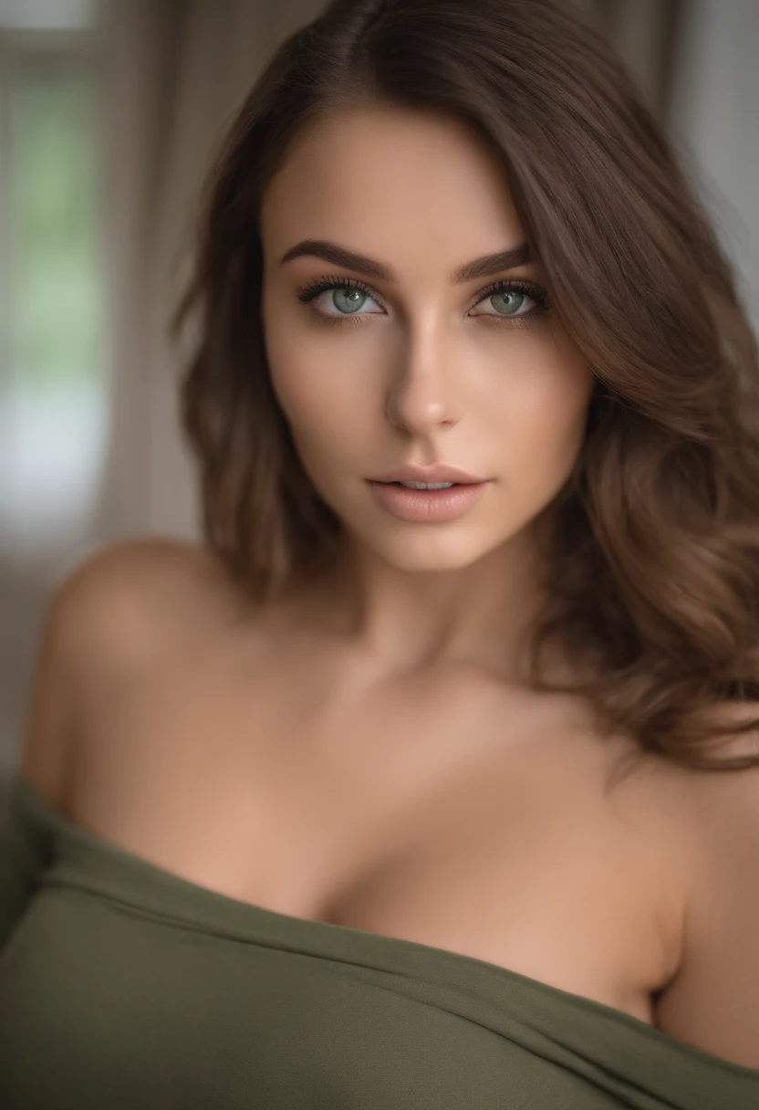 arafed woman fully , sexy nude girl with green eyes, portrait sophie mudd, brown hair and large eyes, selfie of a young woman, bedroom eyes, violet myers, without makeup, natural makeup, looking directly at the camera, face with artgram, subtle makeup, stunning full body shot, piercing green eyes, beautiful angle, attractive pose, large breasts, cute girl, sexy pose, full body picture, full body, full body naked exposed