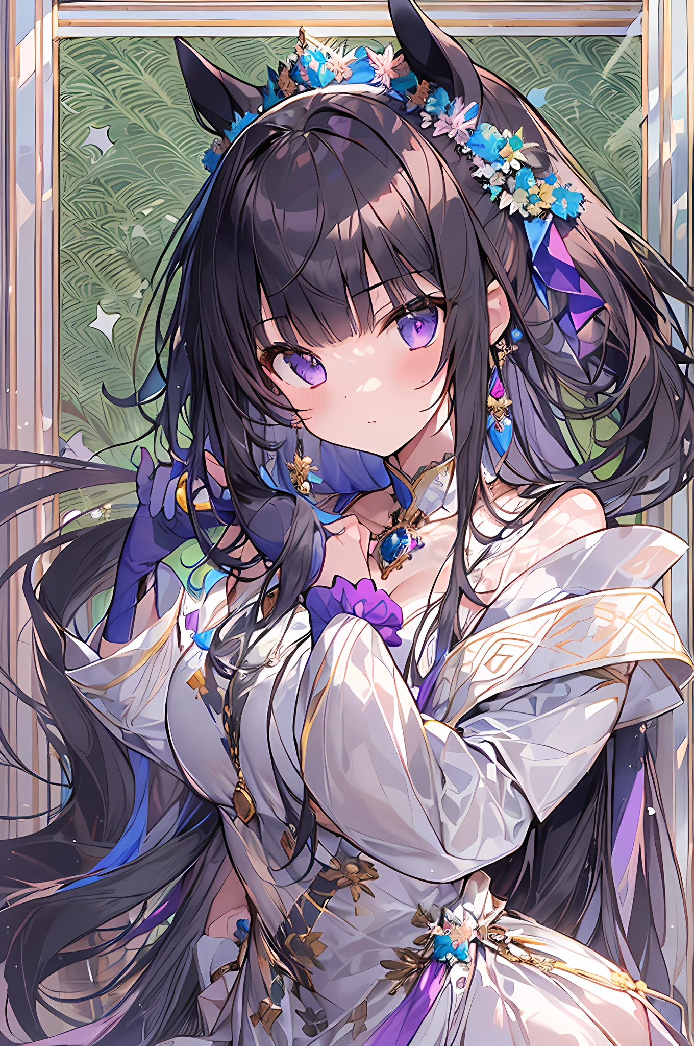 (masterpiece, best quality), super high resolution, (Top Quality photorealistic Illustration), (Super Definition), (cute illustration:1.3), (high saturation:1.3), extremely detailed, detailed background, cinematic lighting, (an extremely delicate and beautiful), (nice hands, perfect hands), (appropriate posture), (appropriate configuration), ideal ratio body proportions,
((1girl)), solo, (stretching:1.3), (in the gymnasium), sunlight, beautiful lighting,
BREAK
beautiful girl, 25 years old, beautiful detailed purple eyes, black long straight hair, large breasts, (serious),
((wearing royal robe)), (scrunchie), (black thighhighs), (black horse ears and black horse tail:1.3)