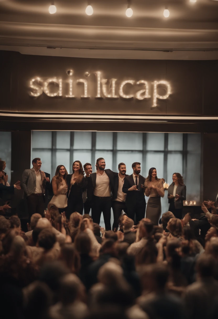 A group of people stood in front of the company to celebrate