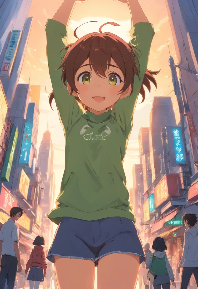 garota, anime, menina goblin, arms up, hands behind the head, pelos, sovaco,
