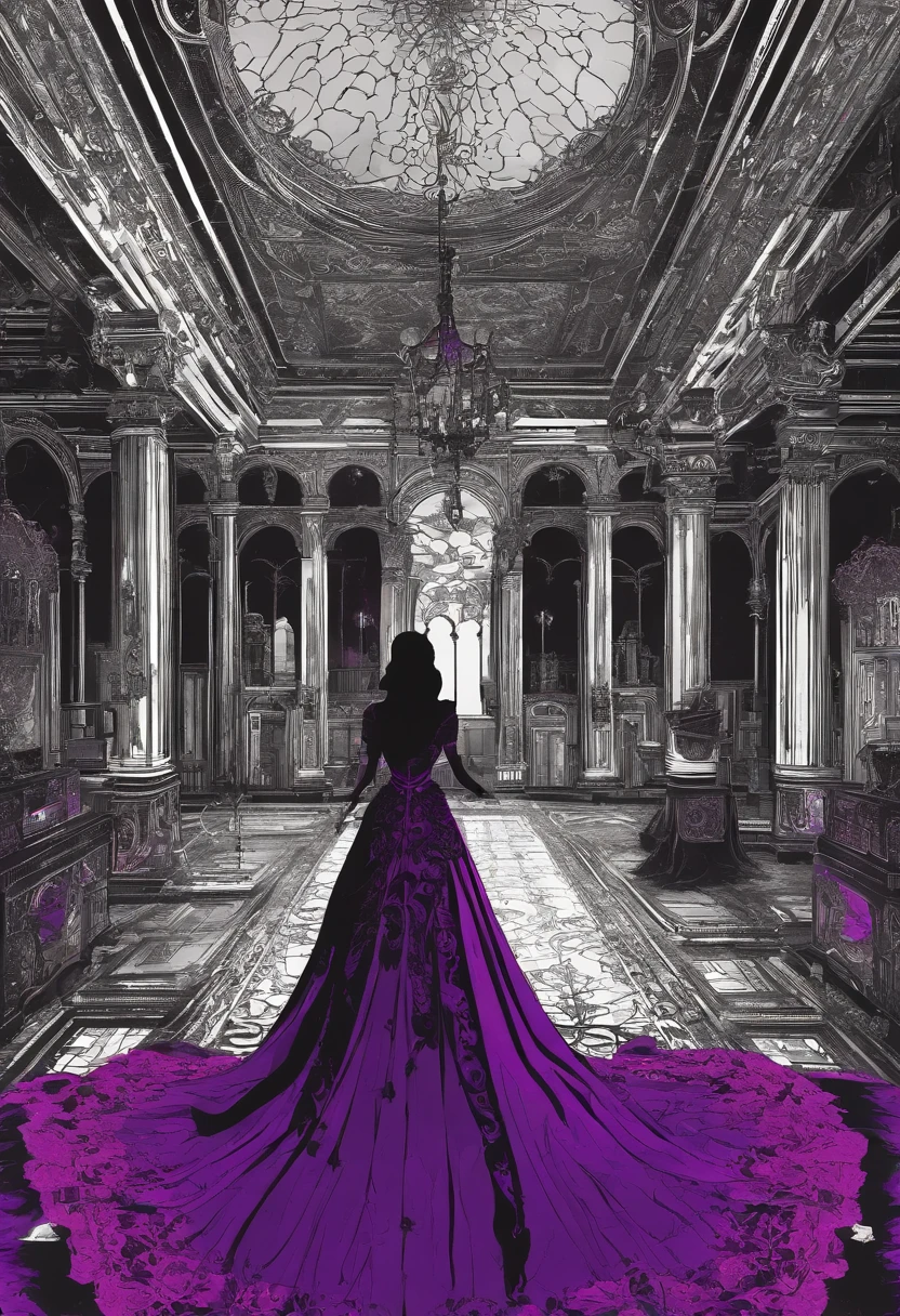 Photograph of the process that takes place in the text-to-image software with artificial intelligence in the first moments of generation.Dance party in a retro Western-style building、The spectacle of the aristocratic feast、Red and purple、Black and white color scheme