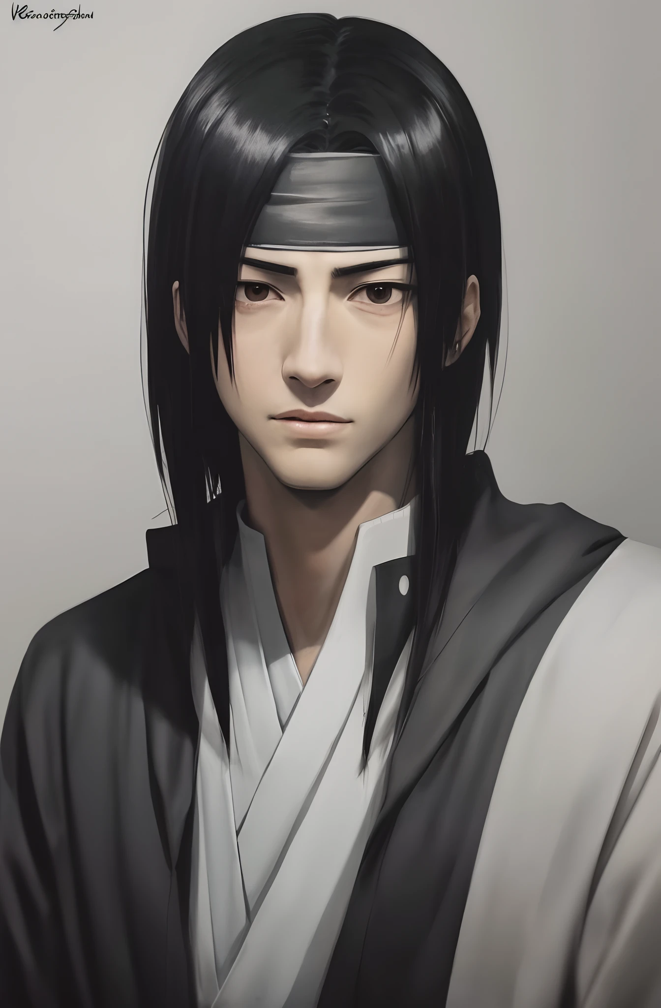 Itachi Uchiha con traje de vestir blanco fotorrealista