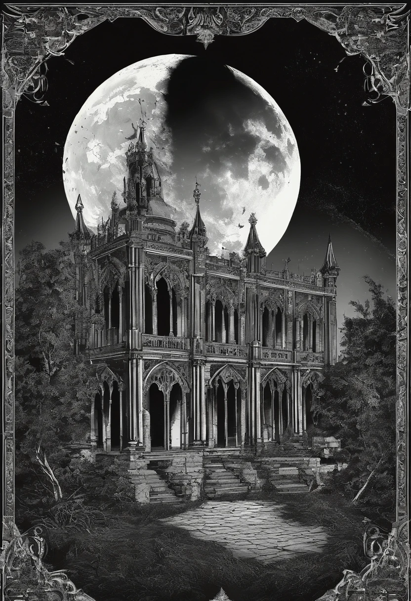 Photograph of the process that takes place in the text-to-image software with artificial intelligence in the first moments of generation.Dark night sky、Crimson Full Moon