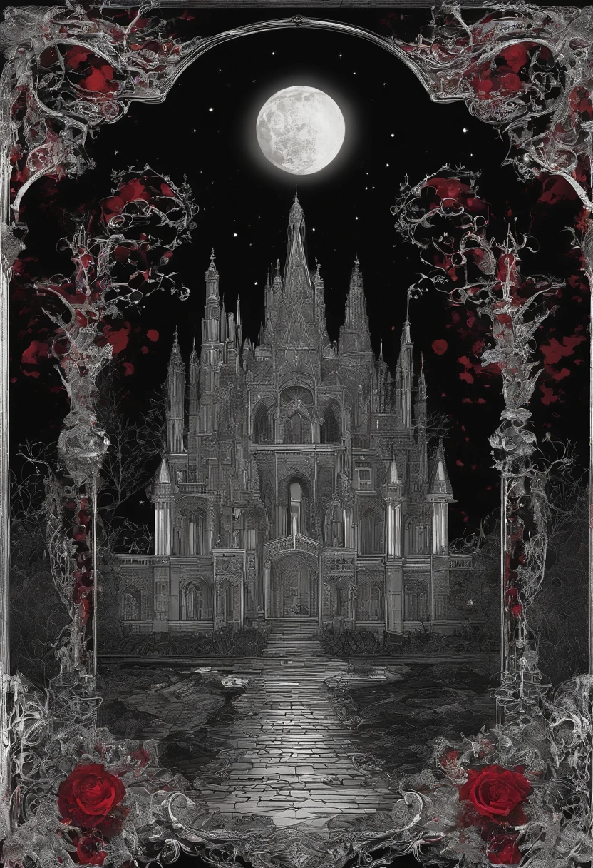Photograph of the process that takes place in the text-to-image software with artificial intelligence in the first moments of generation.Dark night sky、Crimson Full Moon