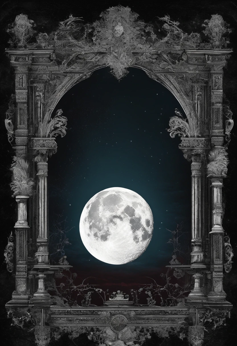 Photograph of the process that takes place in the text-to-image software with artificial intelligence in the first moments of generation.Dark night sky、Crimson Full Moon