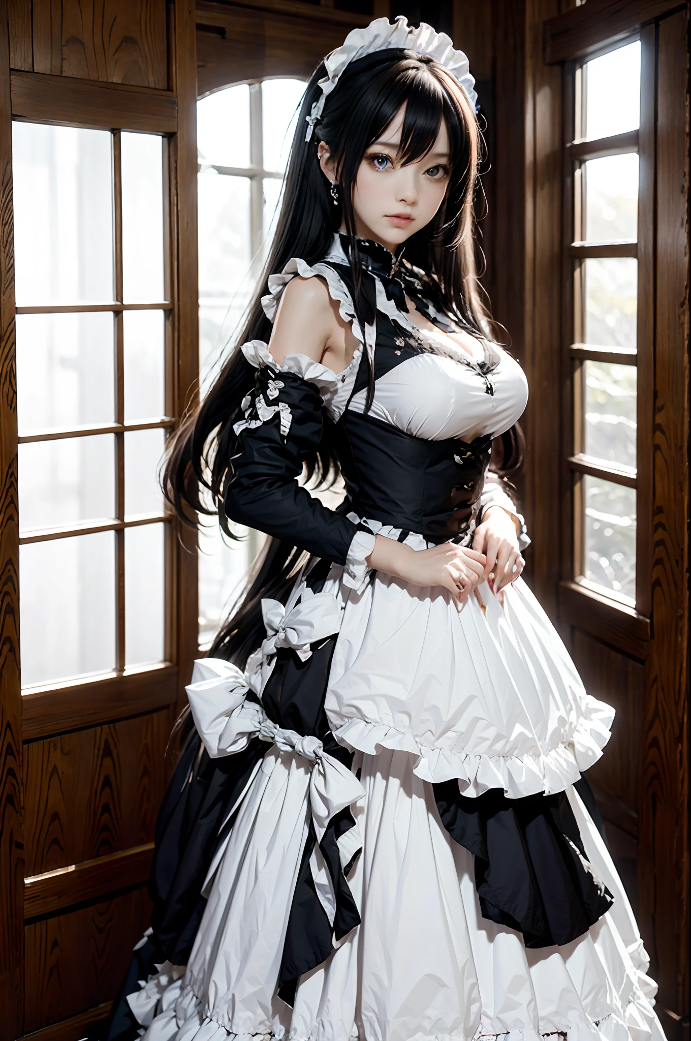 Woman in black and white outfit posing for photo, cosplay of a catboy! maiden! Dress, Anime Girl Cosplay, anime girl in a maid costume, The Magnificent Maiden, azur lane style, maid outfit, cosplay photo, cosplay, albedo from overlord, anime cosplay, A Few Cute Poses，Alluring portrait of Tifa Lockhart, Scene from《azur lane》video games