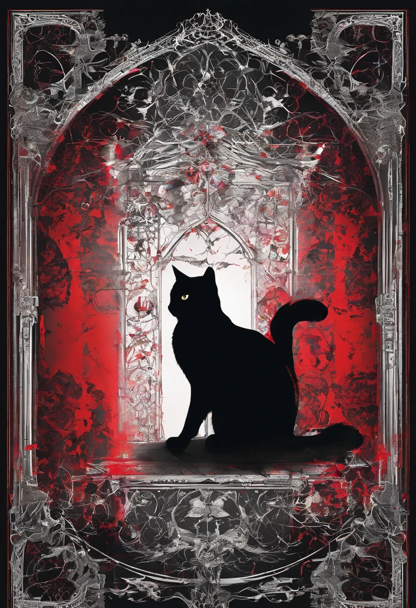 Photograph of the process that takes place in the text-to-image software with artificial intelligence in the first moments of generation.Black cat silhouette、Cats、Red Eyes