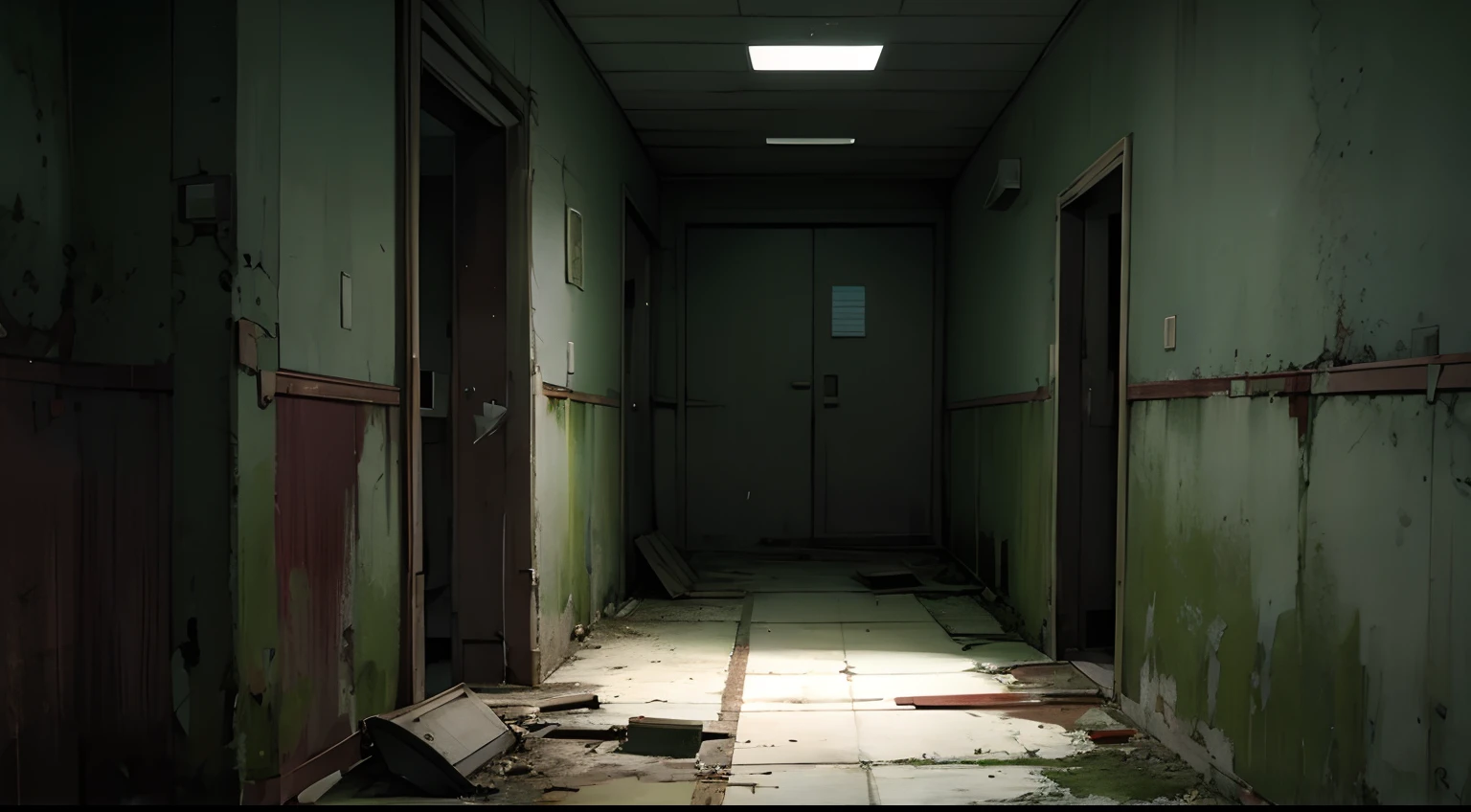 anime background abandoned asylum horror at night no lights very dark