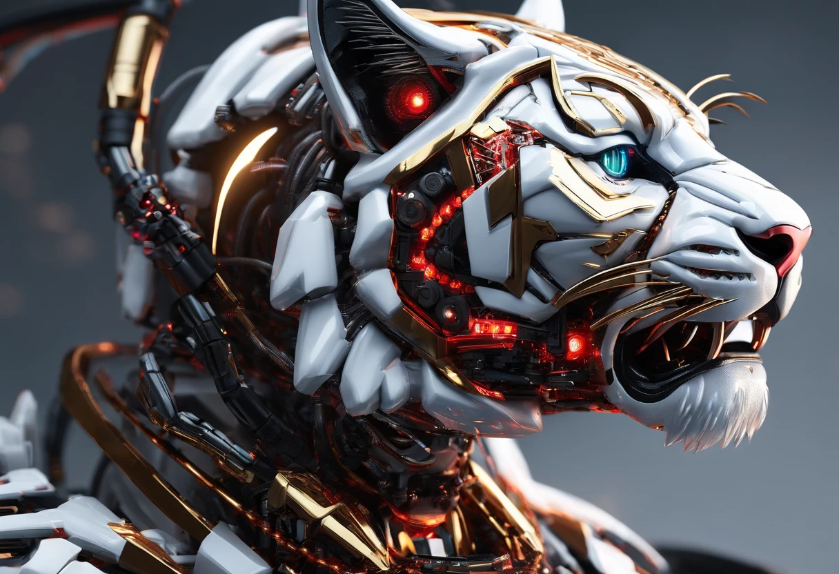 White Tiger, Looking at the face., Red eyes, Golden light shines around you.,