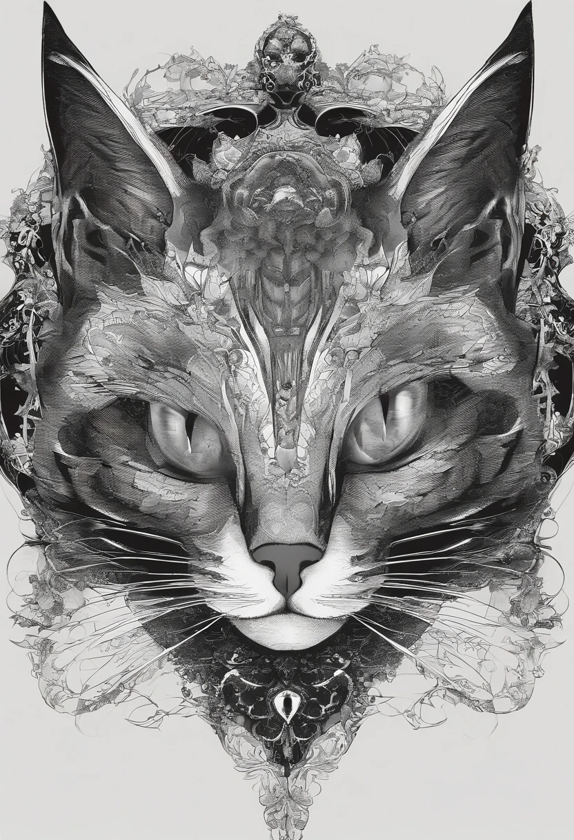Photograph of the process that takes place in the text-to-image software with artificial intelligence in the first moments of generation.Black Cat Face Draw-Up、Cats、sharp eye、Red Eyes、Eyes aiming at prey、Solid black background with no unnecessary depiction
