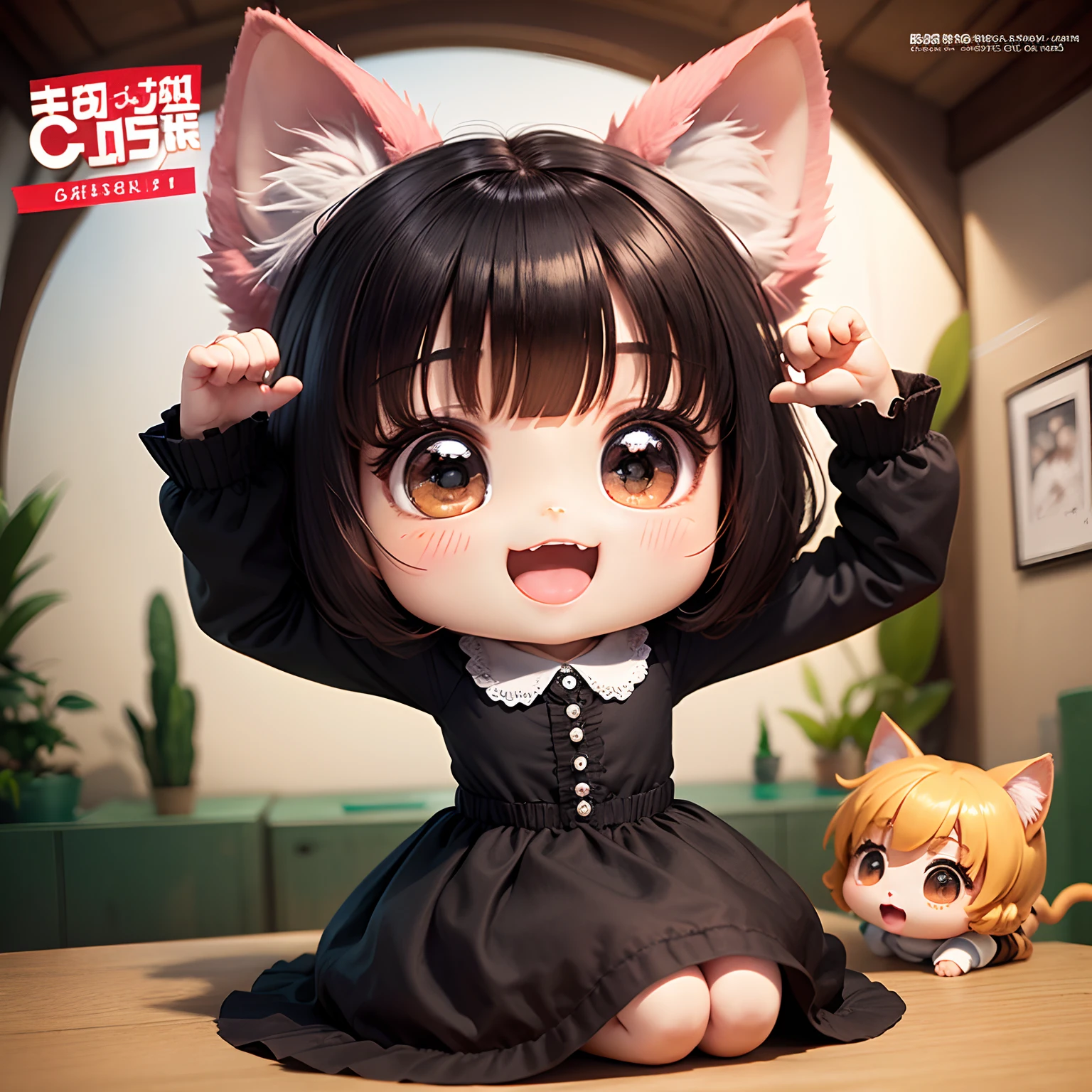 masterpiece、top-quality、ultra-detailliert、(Chibi Chara's Daughter:1.2)、Cat magazine cover、Chibi Chara Calico Cat、Chibi Charatra Cat、Chibi Chara Black Cat、Chibi Chara White Cat、wraith、Open your mouth and smile、