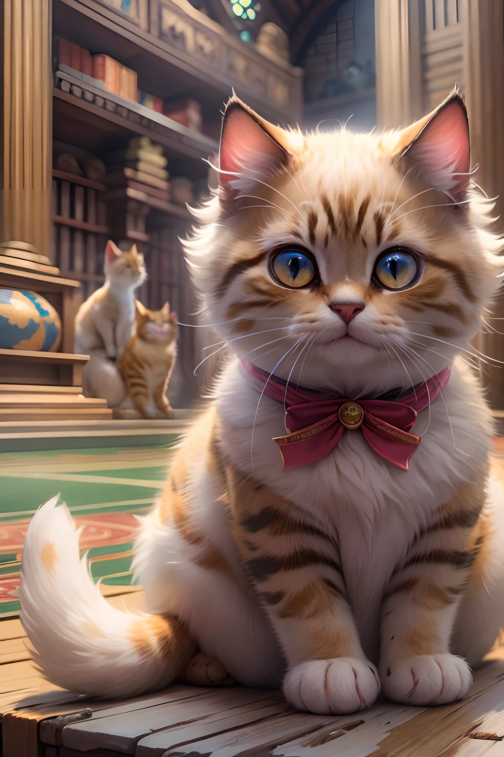 A round-eyed cute cat, Stand by the altar of the land god.