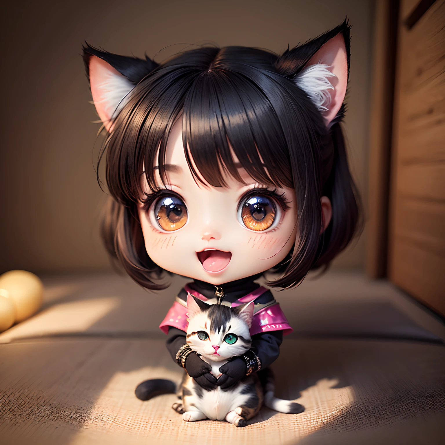 masterpiece、top-quality、ultra-detailliert、(Chibi Chara's Daughter:1.2)、Cat magazine cover、Chibi Chara Calico Cat、Chibi Charatra Cat、Chibi Chara Black Cat、Chibi Chara White Cat、wraith、Open your mouth and smile、