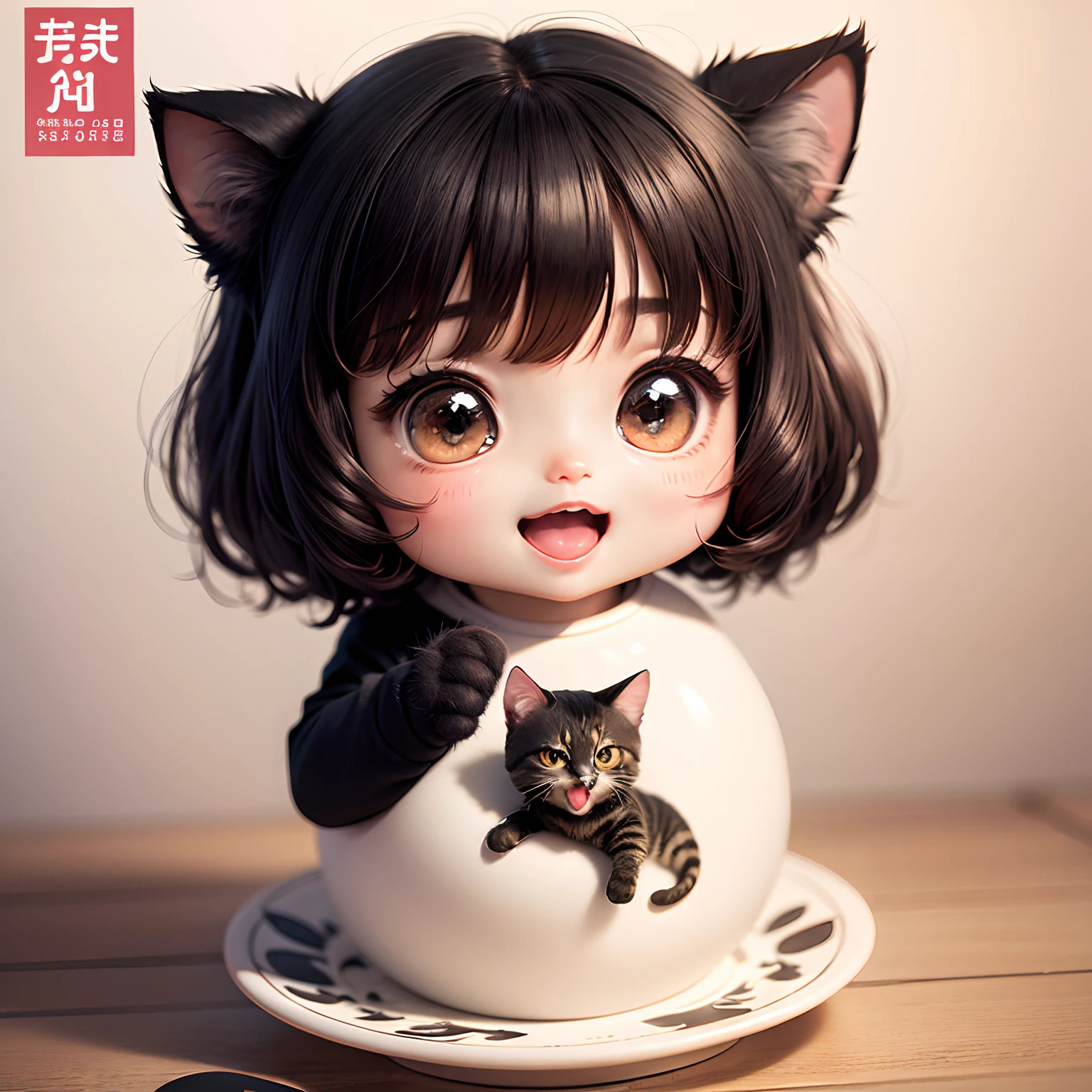 masterpiece、top-quality、ultra-detailliert、(Chibi Chara's Daughter:1.2)、Cat magazine cover、Chibi Chara Calico Cat、Chibi Charatra Cat、Chibi Chara Black Cat、Chibi Chara White Cat、wraith、Open your mouth and smile、