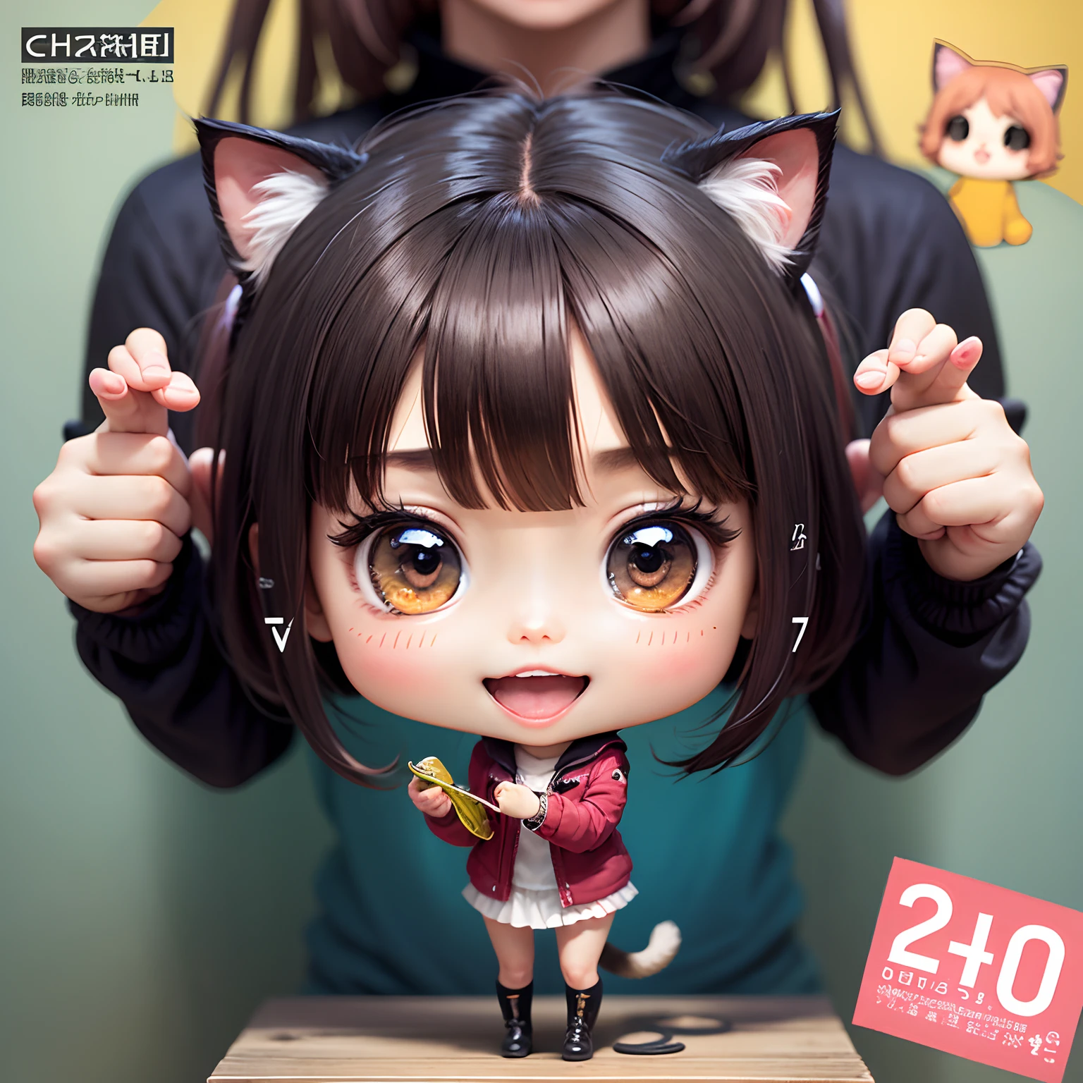 masterpiece、top-quality、ultra-detailliert、(Chibi Chara's Daughter:1.2)、Cat magazine cover、Chibi Chara Calico Cat、wraith、Open your mouth and smile、Full-body standing figure、Living with cats