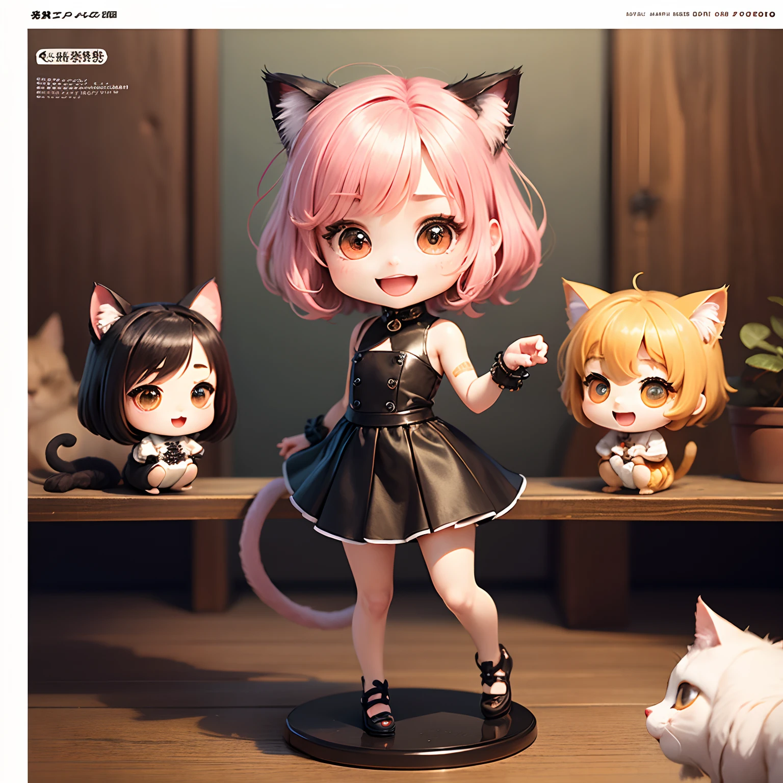 ​masterpiece、top-quality、ultra-detailliert、(Chibi Chara's Daughter:1.2)、Cat magazine cover、Chibi Chara Calico Cat、wraith、Open your mouth and smile、Full-body standing figure、Living with cats