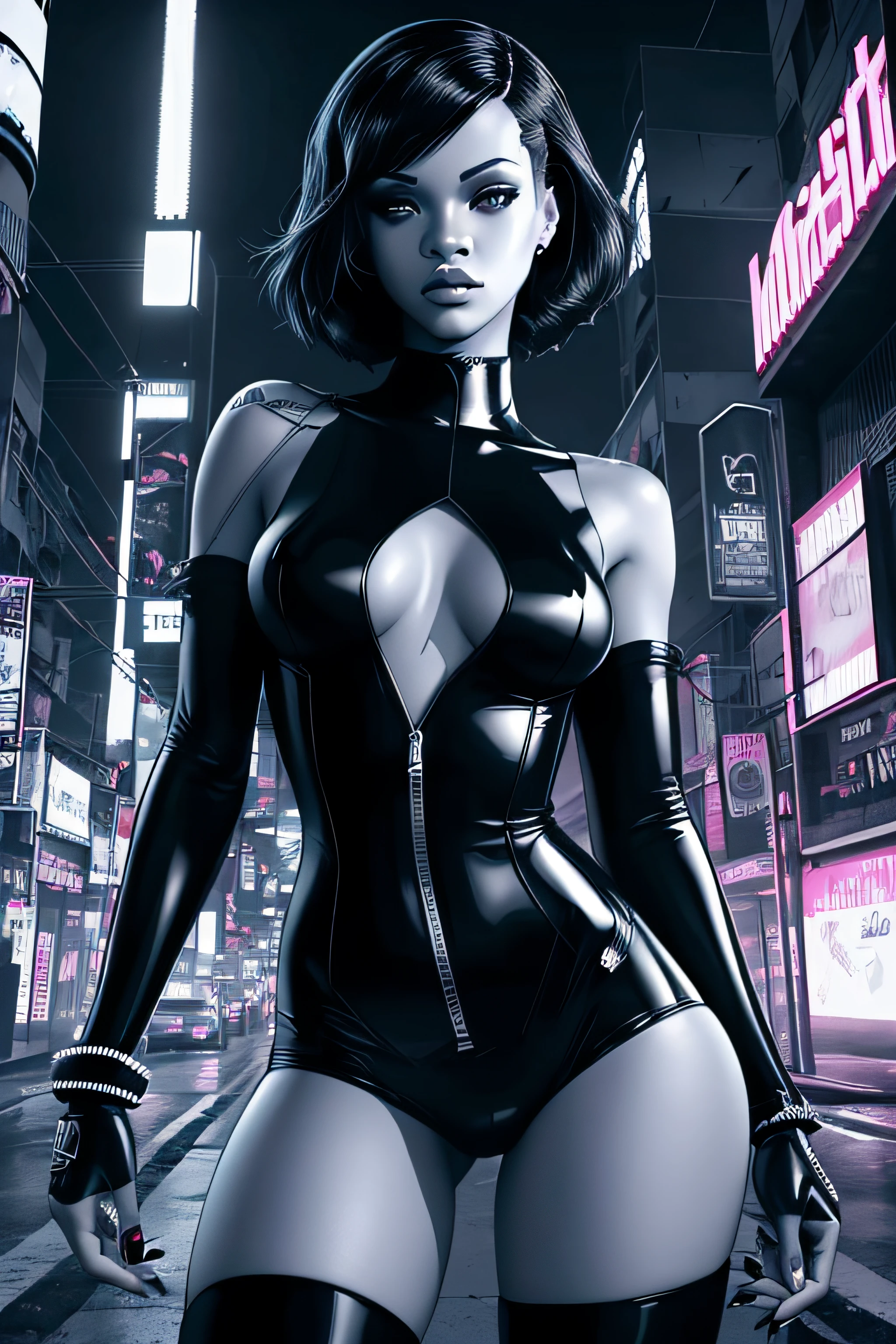 Rihanna | CORPO INTEIRO | Master piece, highes definition | ALTOS DETALHES | ALTO CONTRASTE | Preto e Branco, COMICS Trace | CORPO INTEIRO | white minimum suit | cidade cyberpunk, Max Resolution | Arte vetorial | UHD, HDR, 8k