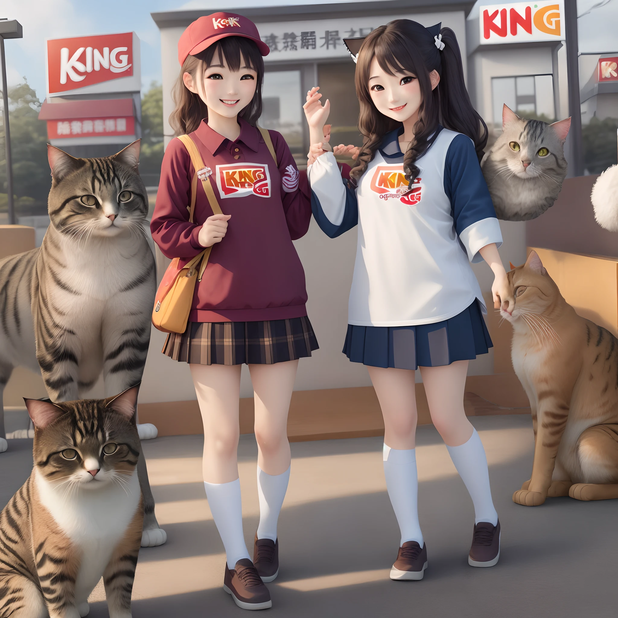 burgerking a beauty girl a smile 校服 kawaii With cats