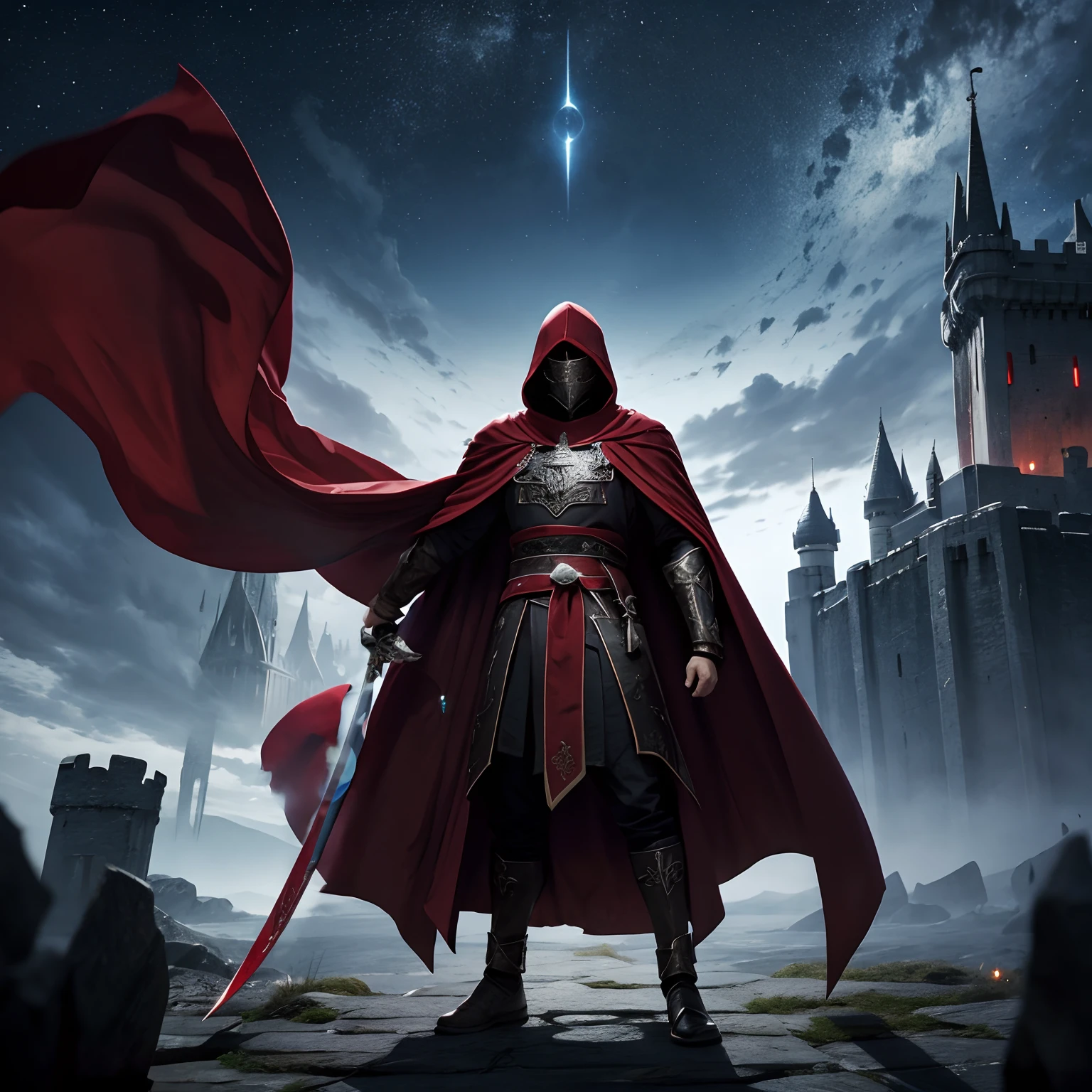 a large flowing red cloak