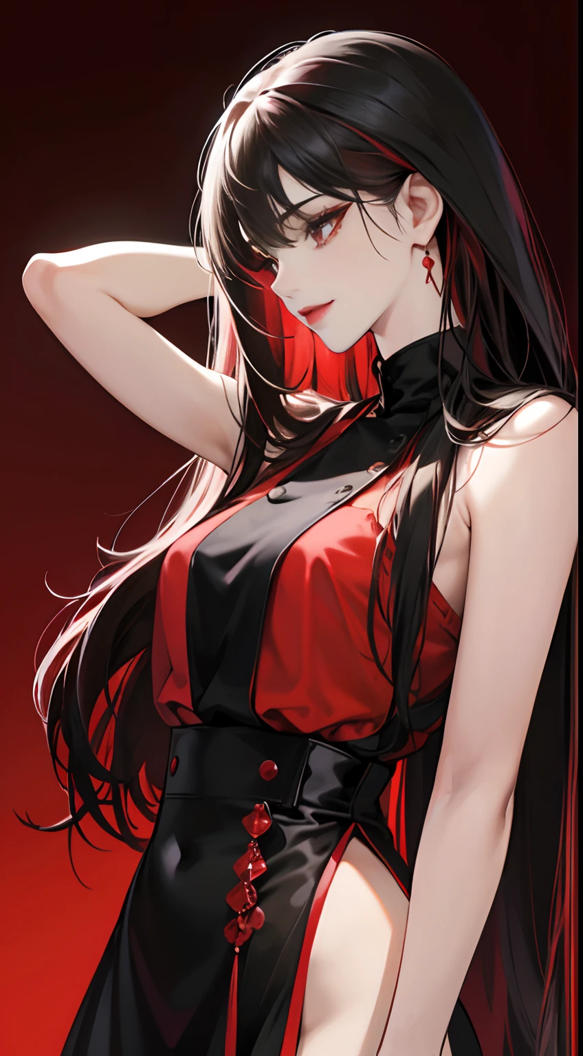 (Cat girl), (smoking), cat ears, black hair, business casual attire, cool, red dress shirt, pretty red eyes, cat tail, ((Crimson Red Eyes eyes: 1.3, Upturned Eyes: 1, Perfect Eyes, Beautiful Detailed Eyes, Gradient eyes: 1, Finely Detailed Beautiful Eyes: 1, Symmetrical Eyes: 1, Big Highlight On Eyes: 1.2)), (((Lustrous Skin: 1.5, Bright Skin: 1.5, Skin Fair, Shiny Skin, Very Shiny Skin, Shiny Body, Plastic Glitter Skin, Exaggerated Shiny Skin, Illuminated Skin))), (Detailed Body, (Detailed Face)), (((Skirt))), High Resolution, Sharp Focus, Ultra Detailed, Extremely Detailed, Extremely High Quality Artwork, (Realistic, Photorealistic: 1.37), 8k_Wallpaper, (Extremely Detailed CG 8k), (Very Fine 8K CG), ((Hyper Super Ultra Detailed Perfect Piece)), (((Flawless masterpiece))), Illustration, Vibrant Colors, (Intricate), High Contrast, Selective Lighting, Double Exposure, HDR (High Dynamic Range), Post-processing, Background Blur
