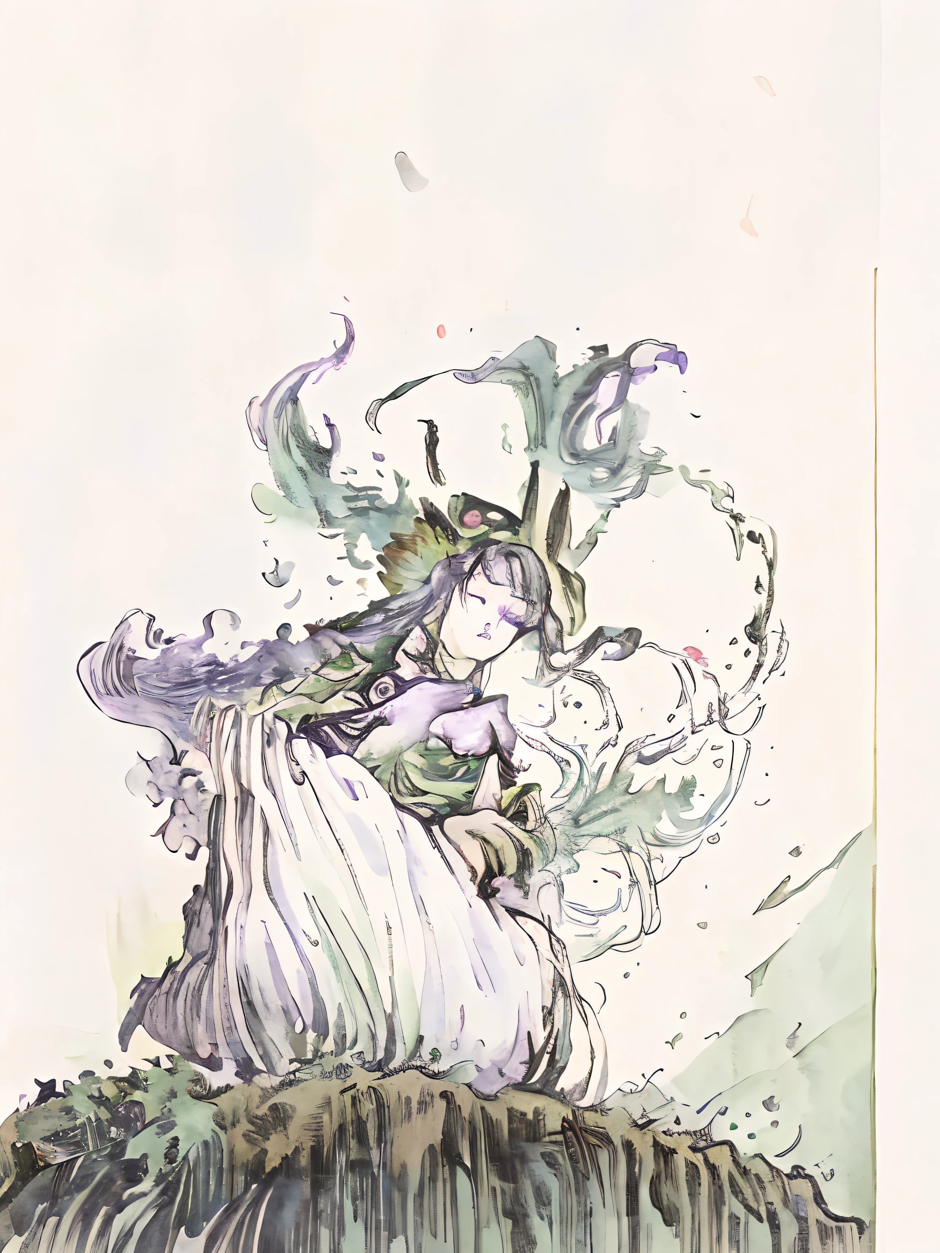 masterpiece, best quality, highres, 4k,
(masterpiece), best quality, expressive eyes, perfect face, full body photo, vivid colors, vivid background,
((schierke berserk))
(green eyes), green hair, purple cloak, petite body, small breast, purple witch hat, blue and shiny liquid liftong from pool, magic aura surrounding model