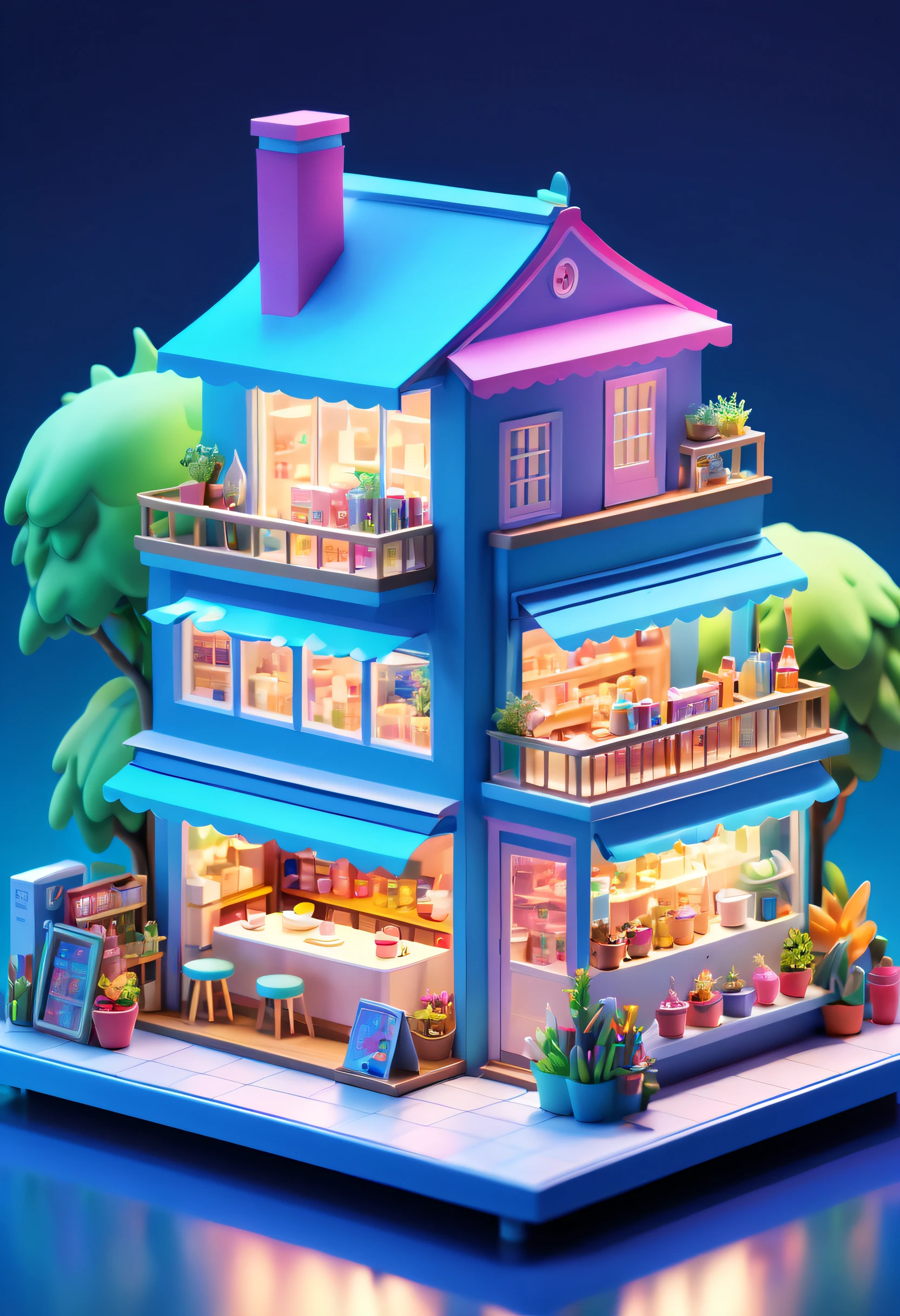 Length, Cup house concept pop-up shop design, Close to the leak, Rich background, Vivid colors, scientific illustration, toycore, Smooth lighting, dreamlike landscapes, 4K ultra HD, isometry, Tilt-Shift