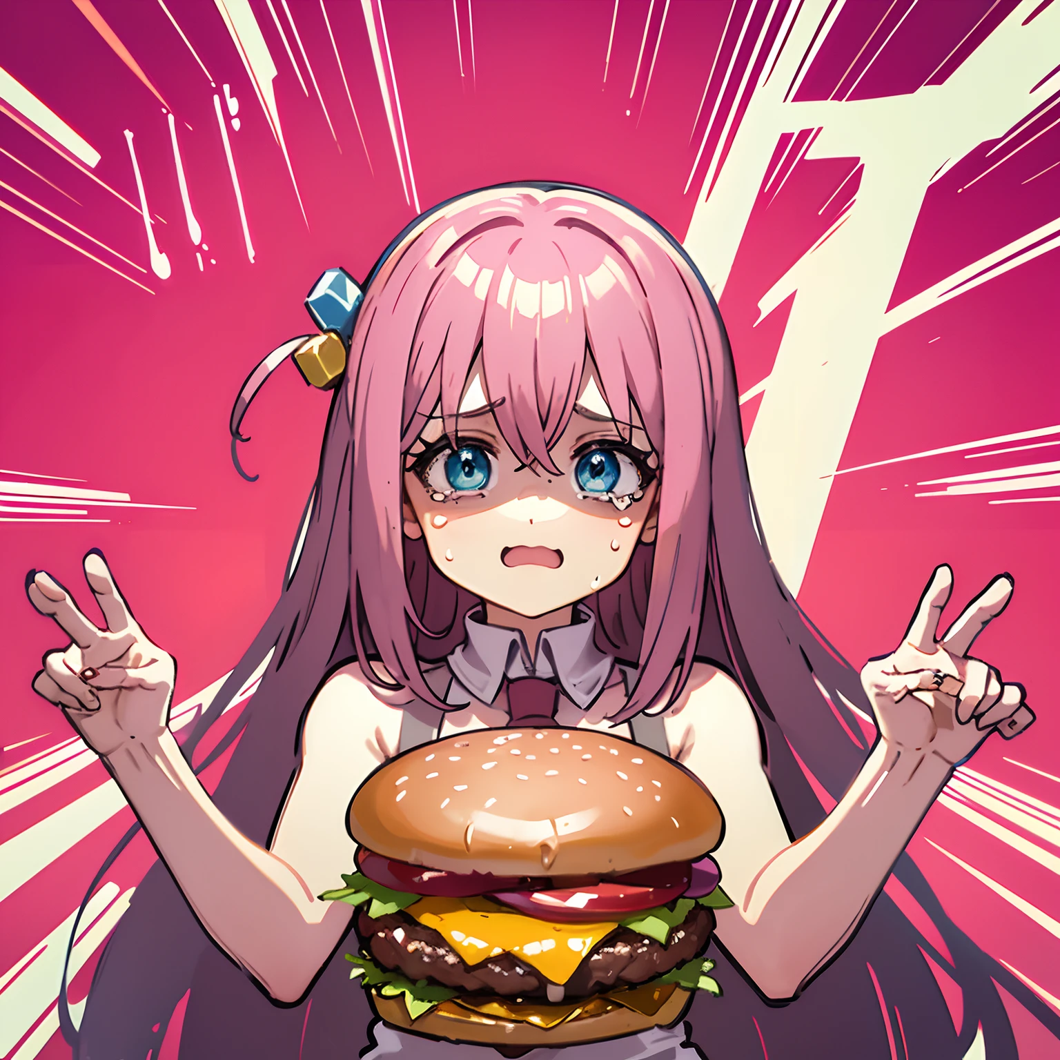 Cheek up a hamburger Medium flesh and middle back Pink Jersey Crying face