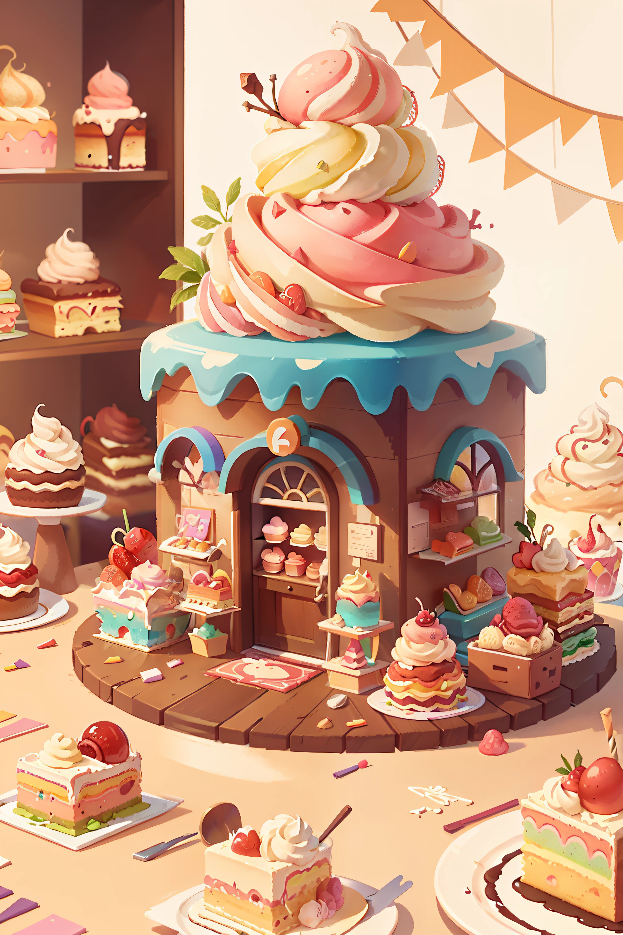 isometry,icecream,Confectionery,Beautiful rainbow cake,Dessert shop