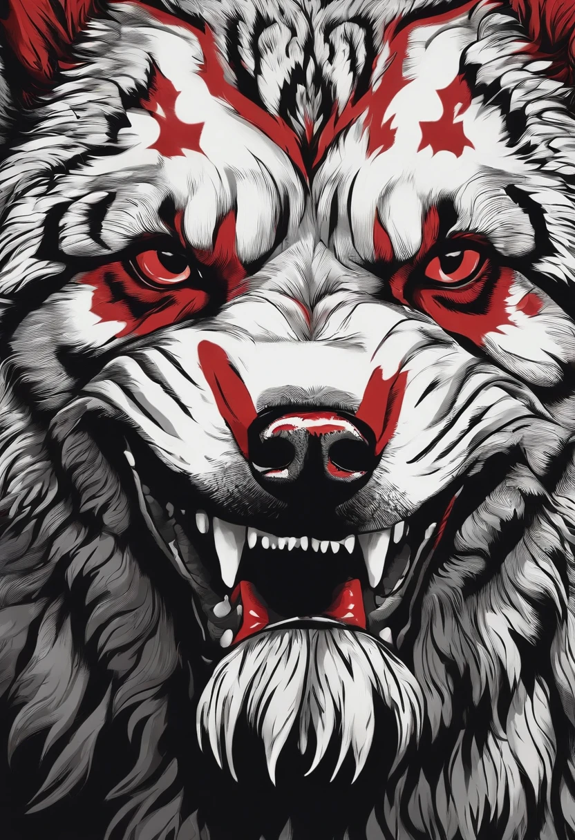 There are a lot of black and red dogs with red eyes, cerbero, Hellhounds, com presas, com olhos vermelhos brilhantes, aaa, pointed teeth and several eyes, Presas, horror wallpaper aesthetic, lobo, Estilo de arte Berserk, com olhos vermelhos brilhantes, sorrindo sinistramente, estilo de arte escuro, sorriso inquietante