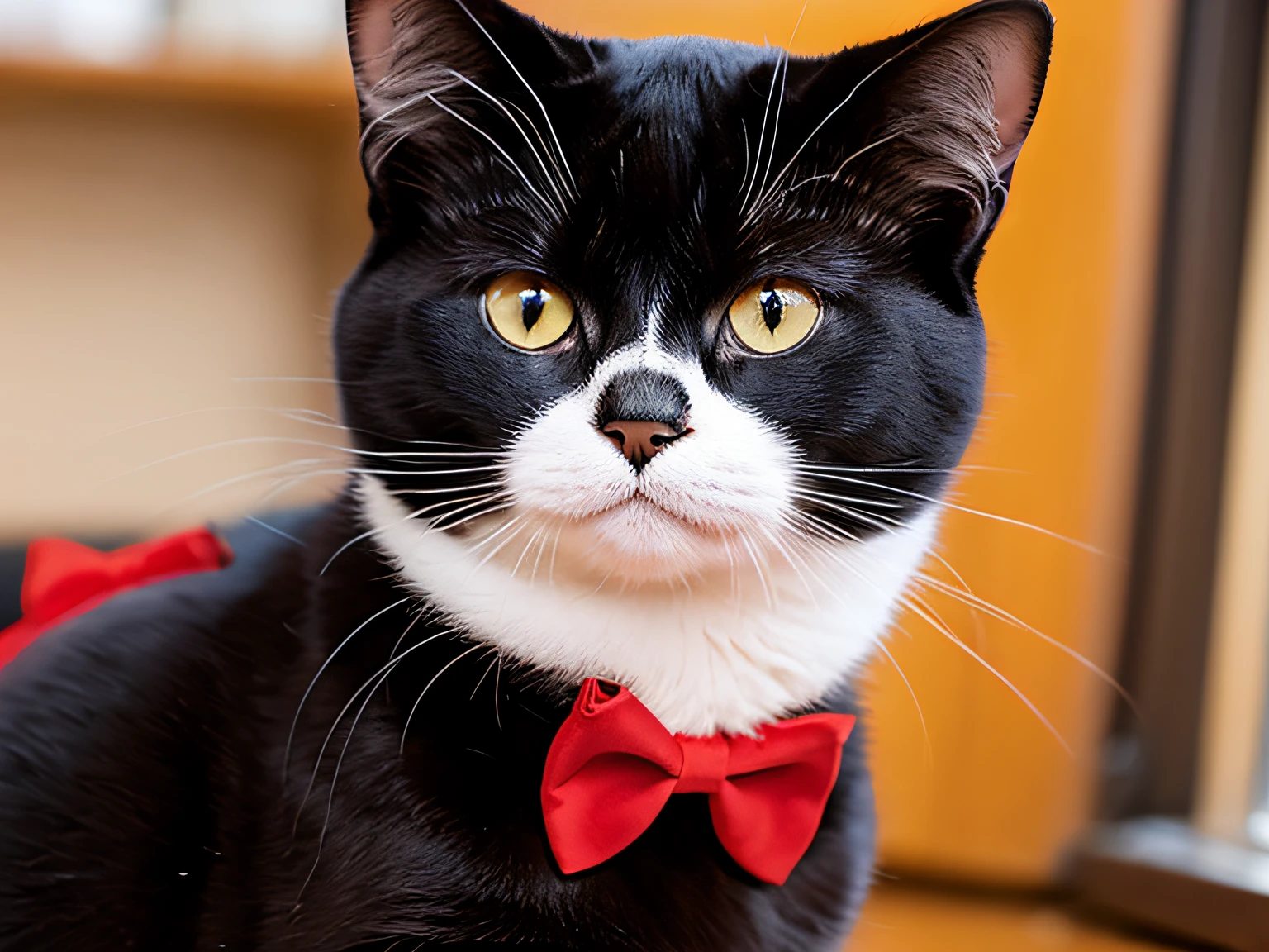 Black cat with red bow tie