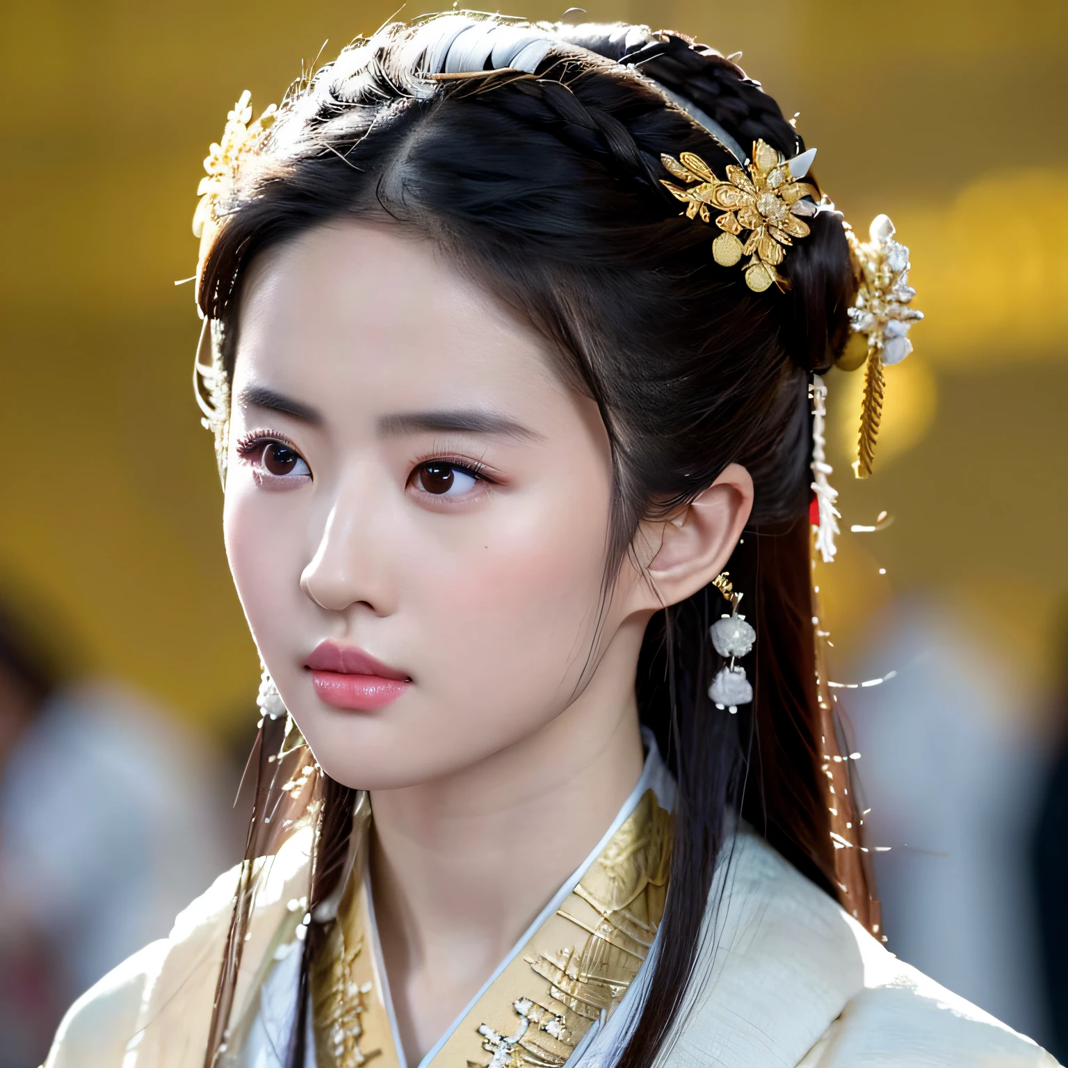 under body ,high resolution,(8k, best quality, masterpiece:1.2), (realistic, photo-realistic:1.2),the whole body,detailed face,(delicate texture, pattern, hanfu),face of liuyifei,