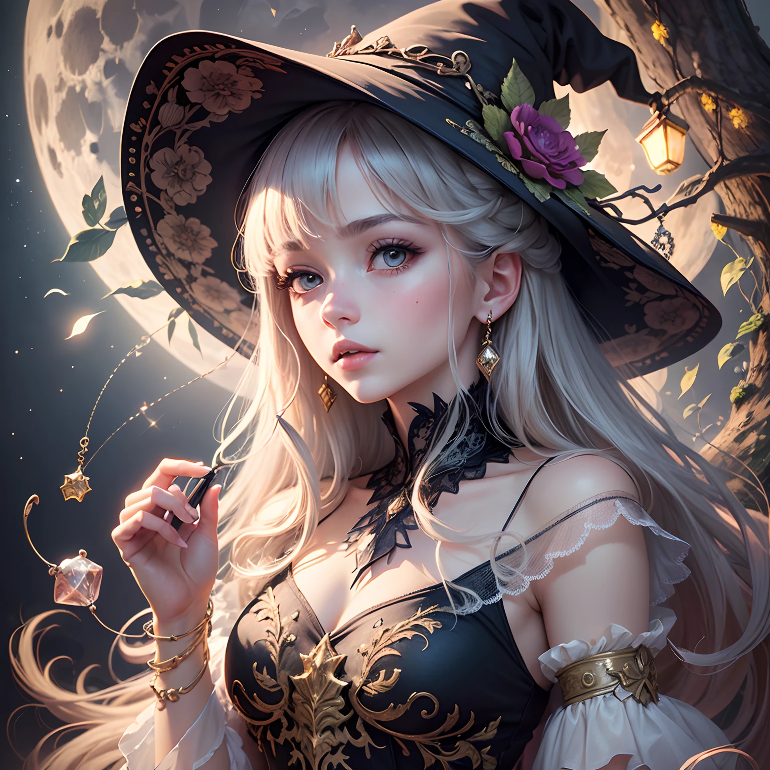1 girl, adult (elven:0.7) woman, freckles, silver eyes, gray sleek hair, portrait, looking down, solo, (full body:0.6), detailed background, light smile, witch hat, witch, magical atmosphere, hair flowing in the wind, blue trimmed dark colored clothes, colorful glowing magic weaves in the air, swirling portal, dark magic, (style-swirlmagic:0.8), floating particles, rustic forest hut background, backlighting, <lora:add_detail:1>, <lora:epi_noiseoffset2:0.5>,
art by the coen brothers ,
(photographed on a Nikon D4 with Nikon 300mm lens, 1/1250th, f/5.6, ISO 1000),