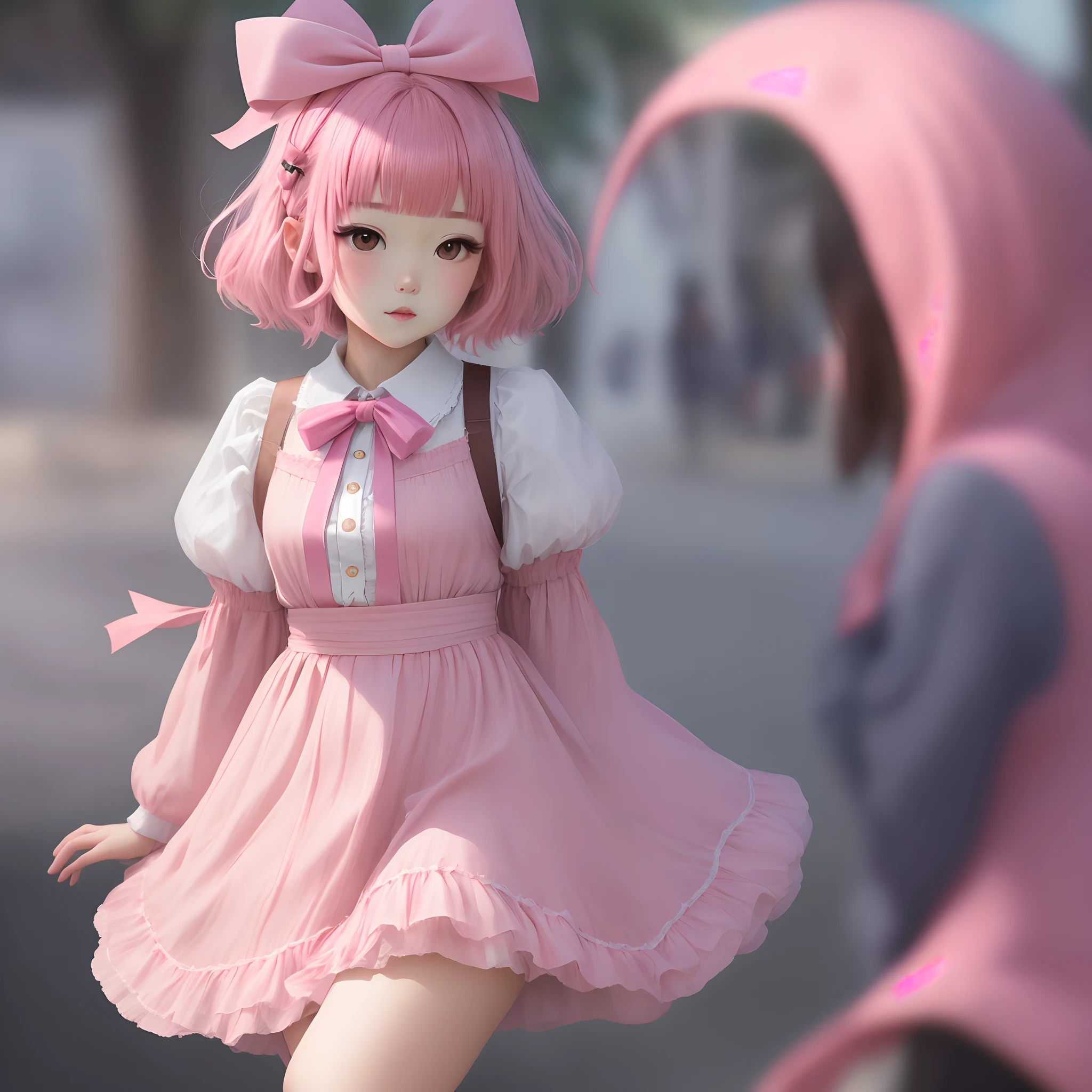 Pink hair　Long　bow ribbon