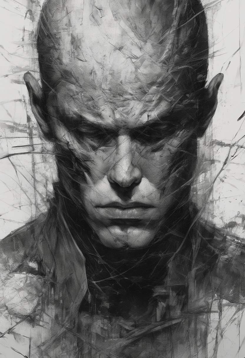 Roronoa Zoro a boy from anime, Perfect centralization, coelho (franco)de Donnie, Standing position, beleza abstrata, Centrado, looking at the camera, Facing the camera, nearing perfection, triste, desespero, corpo inteiro, hands on her head, Dynamic, altamente detalhado, liso, foco nítido, 8k, high-definition resolution, illustration, arte de Carne Griffiths e Wadim Kashin, fundo branco