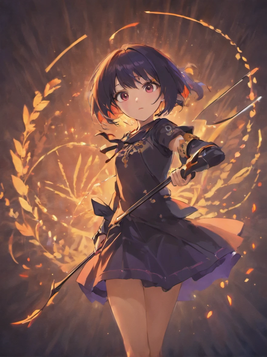 Animate，girl，with short black hair，bow and arrows，校服，4K，电影光感，high qulity，the detail，full bodyesbian