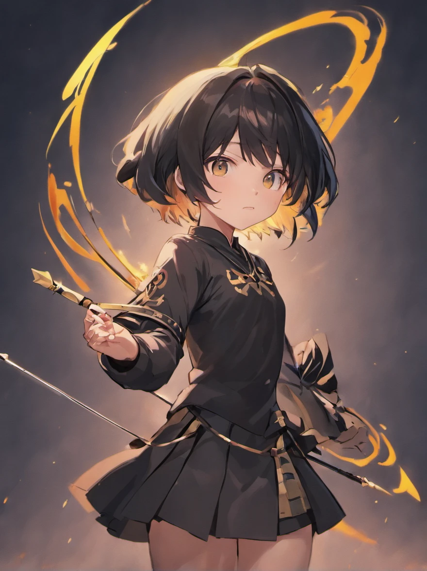 Animate,girl,with short black hair,bow and arrows,校服,4K,电影光感,high qulity,the detail,full bodyesbian