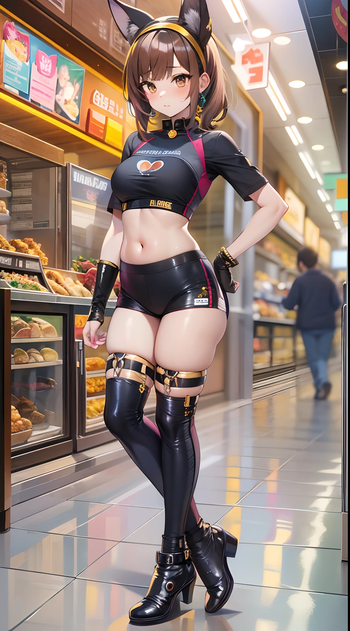 anime - style image of a woman in orange pants holding a pizza, leeloo outfit, chell, echo from overwatch, chell from portal, overwatch inspired, as an overwatch character, overwatch skin, overwatch style, overwatch tracer character, tracer game character, lovely brigitte from overwatch, overwatch character, full body shot hyperdetailed, pinup of tracer from overwatch