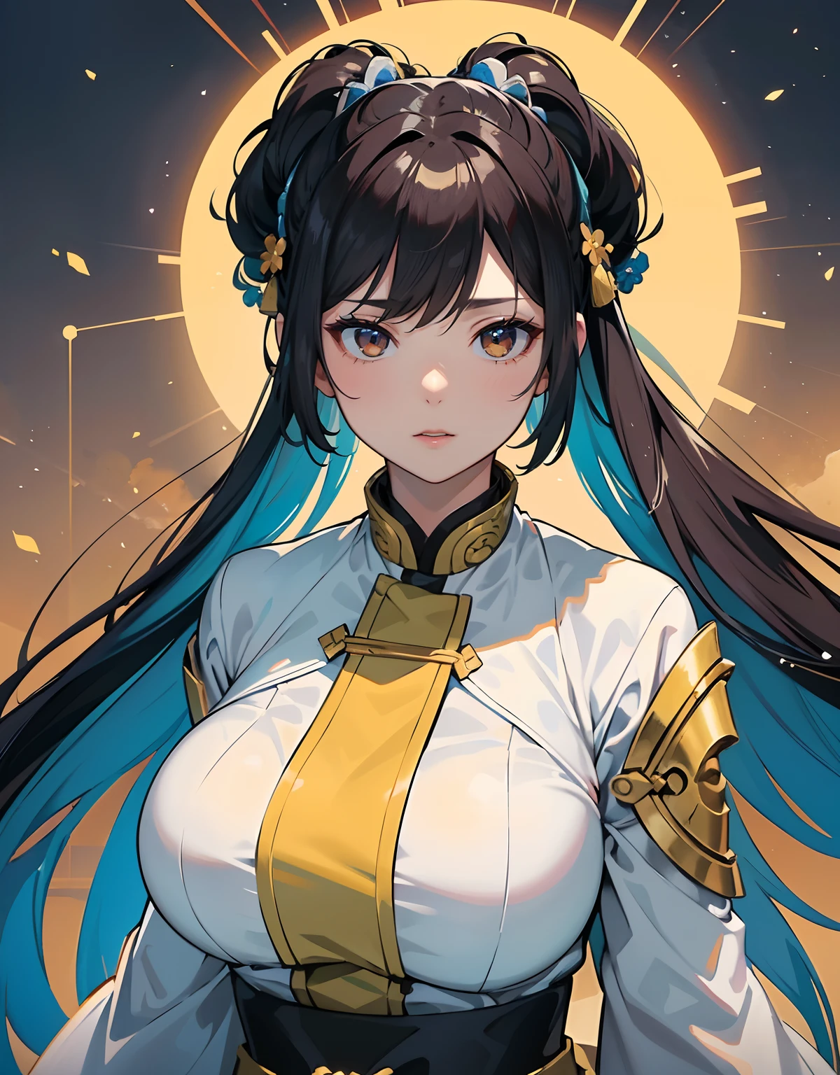 Close-up of a woman dressed in white and yellow, Katana Zero video game character, Female character, inspired by Li Mei-shu, character close up, close up character, heroines, Inspired by Lan Ying, inspired by Ju Lian, inspired by Hong Ren, full-body xianxia, Close-up of people, inspired by Lü Ji