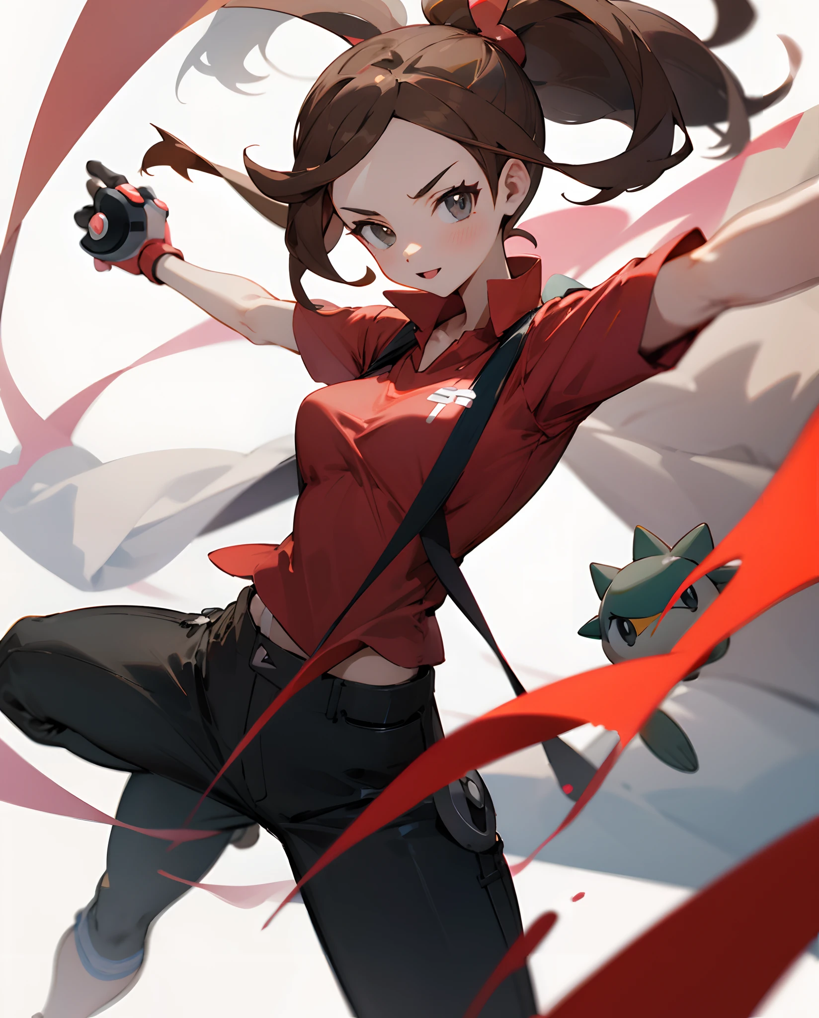 Pokémon trainer with brown hair, girl, red shirt