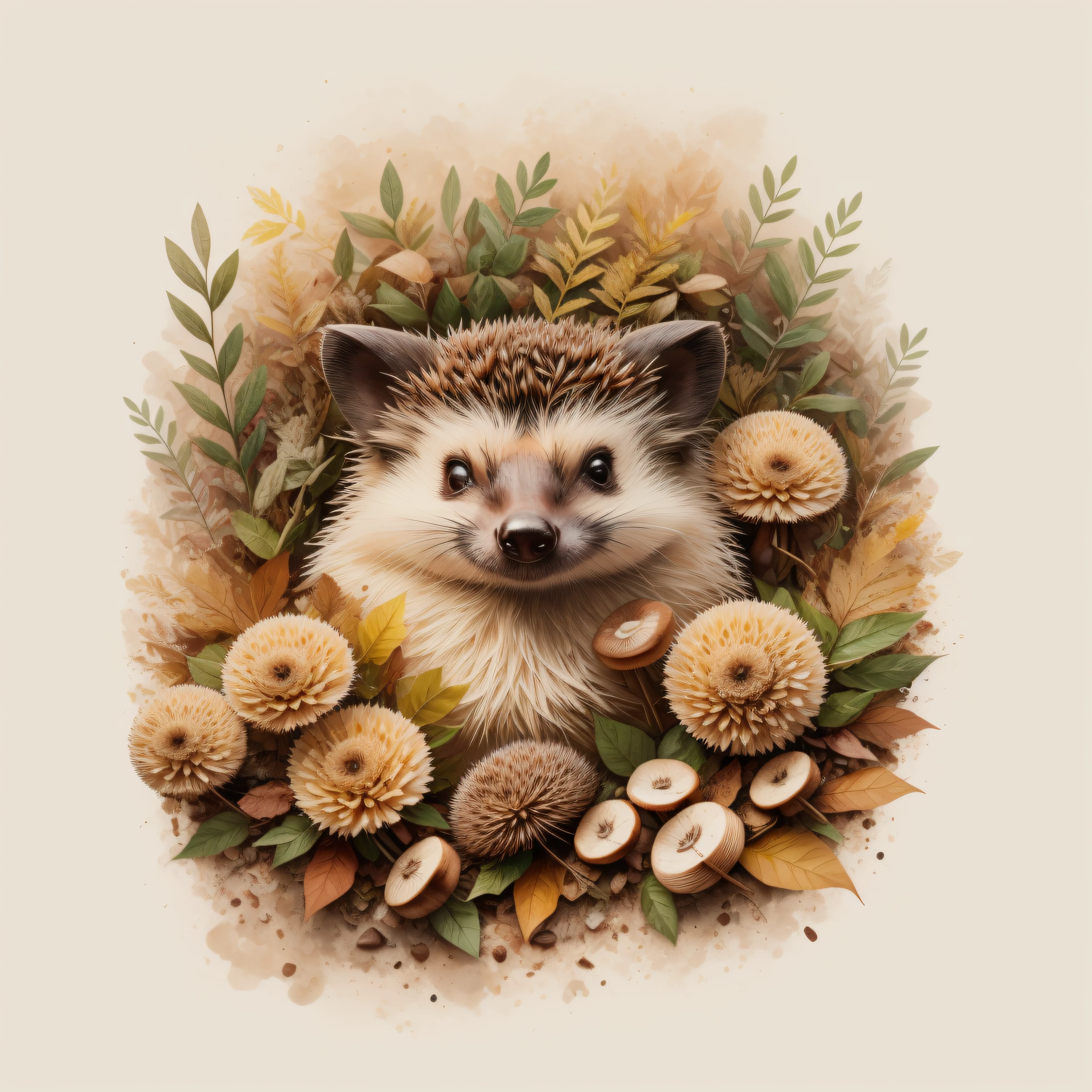 There's a hedgehog sleeping on a pile of leaves and mushrooms, erizo caprichoso, por Jeka Kemp, Beautiful autumn spirit, autumn, por Andrée Ruellan, por Caroline Chariot-Dayez, erizo animal, Teniente Zofia Stryjenska, El encantador erizo, Inspirado en Nicoletta Ceccoli