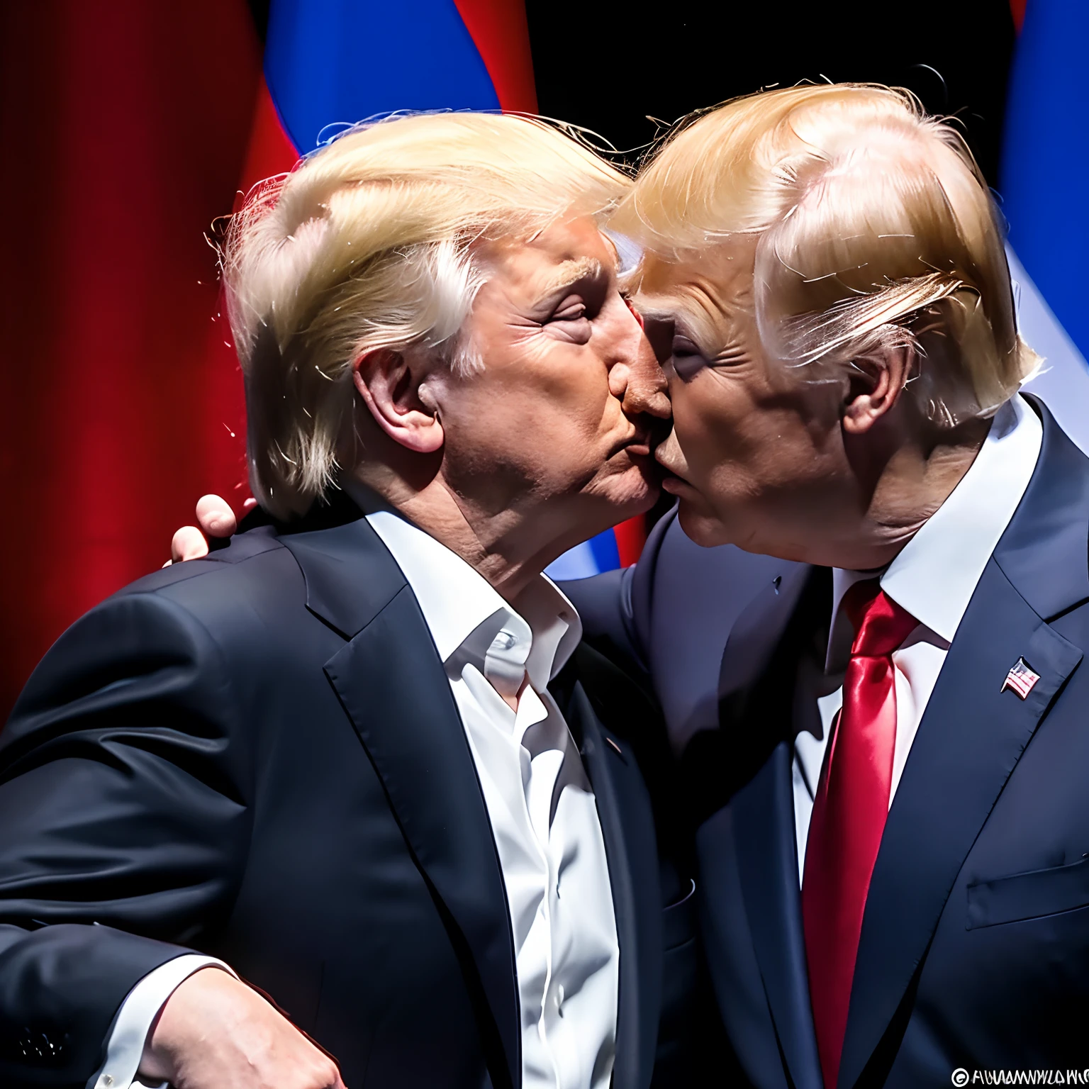 Vladimir Putin and Donald Trump kissing deeply
