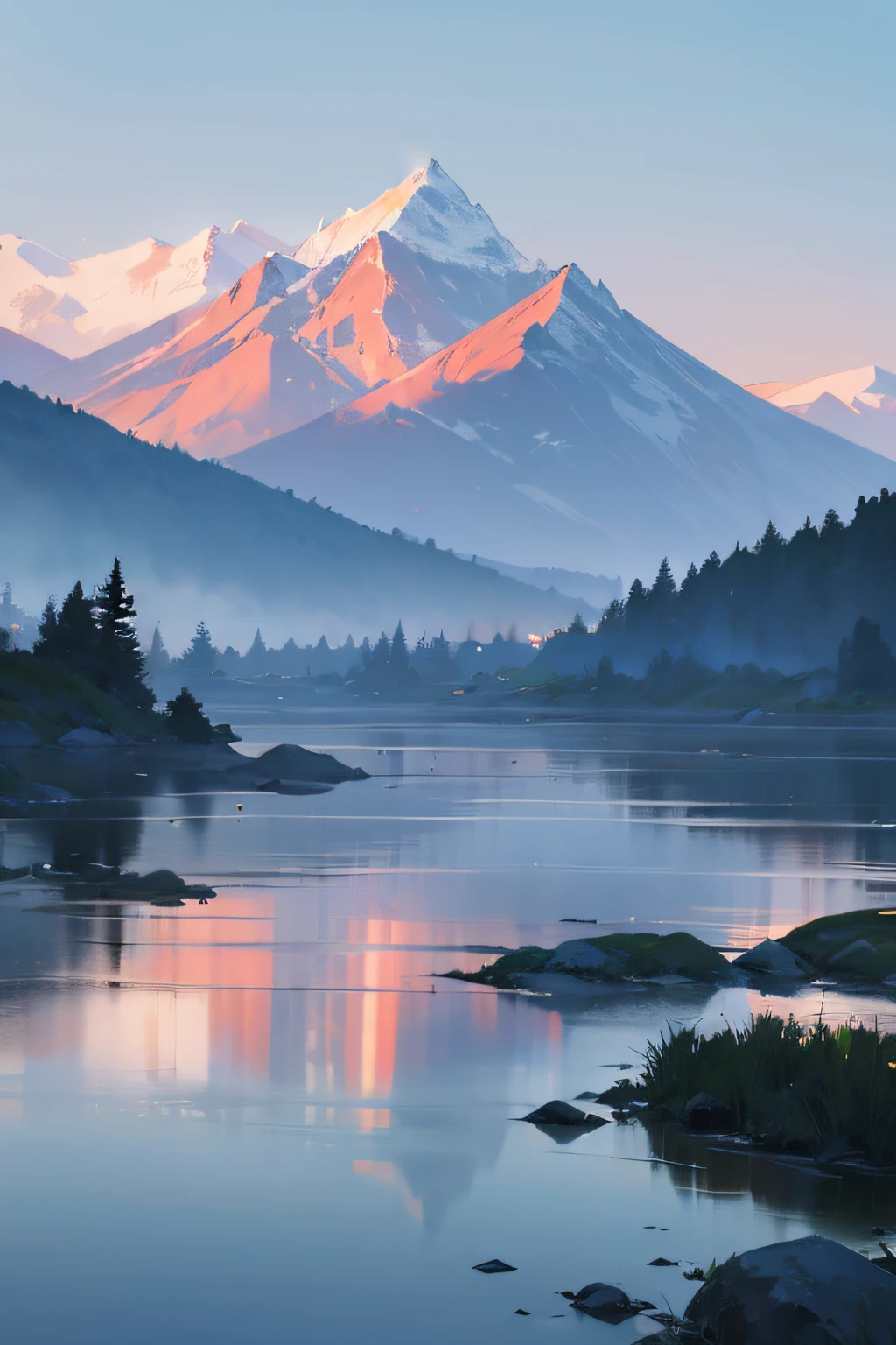 mountain water,Misty,distant